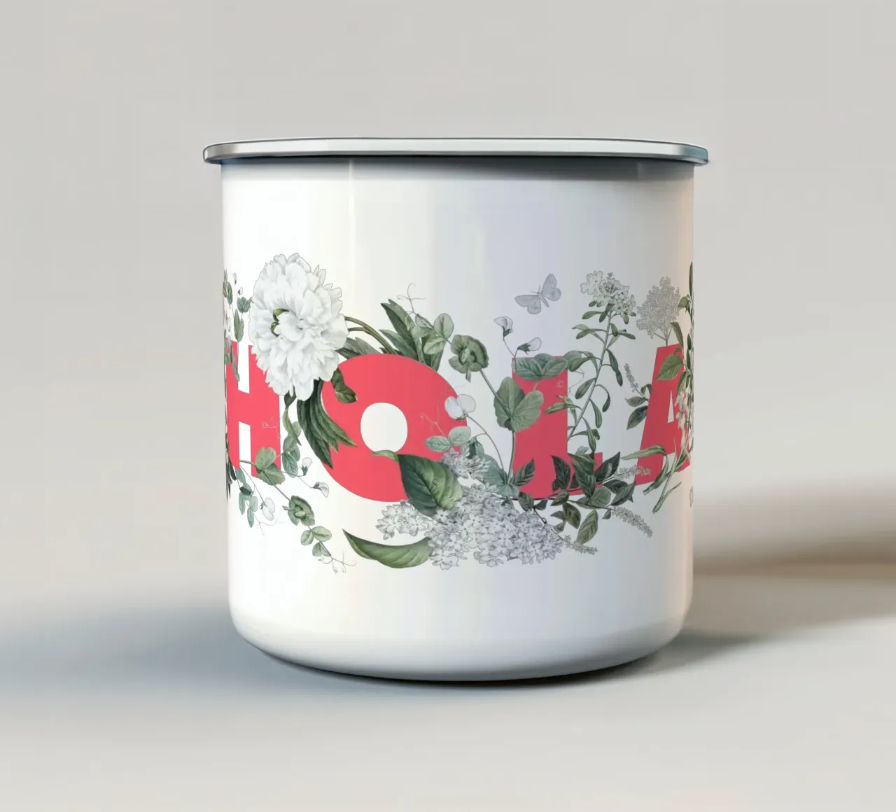 Hola Fiori e Insetti Rosso Bianco tazza in smalto da Studio Frances M