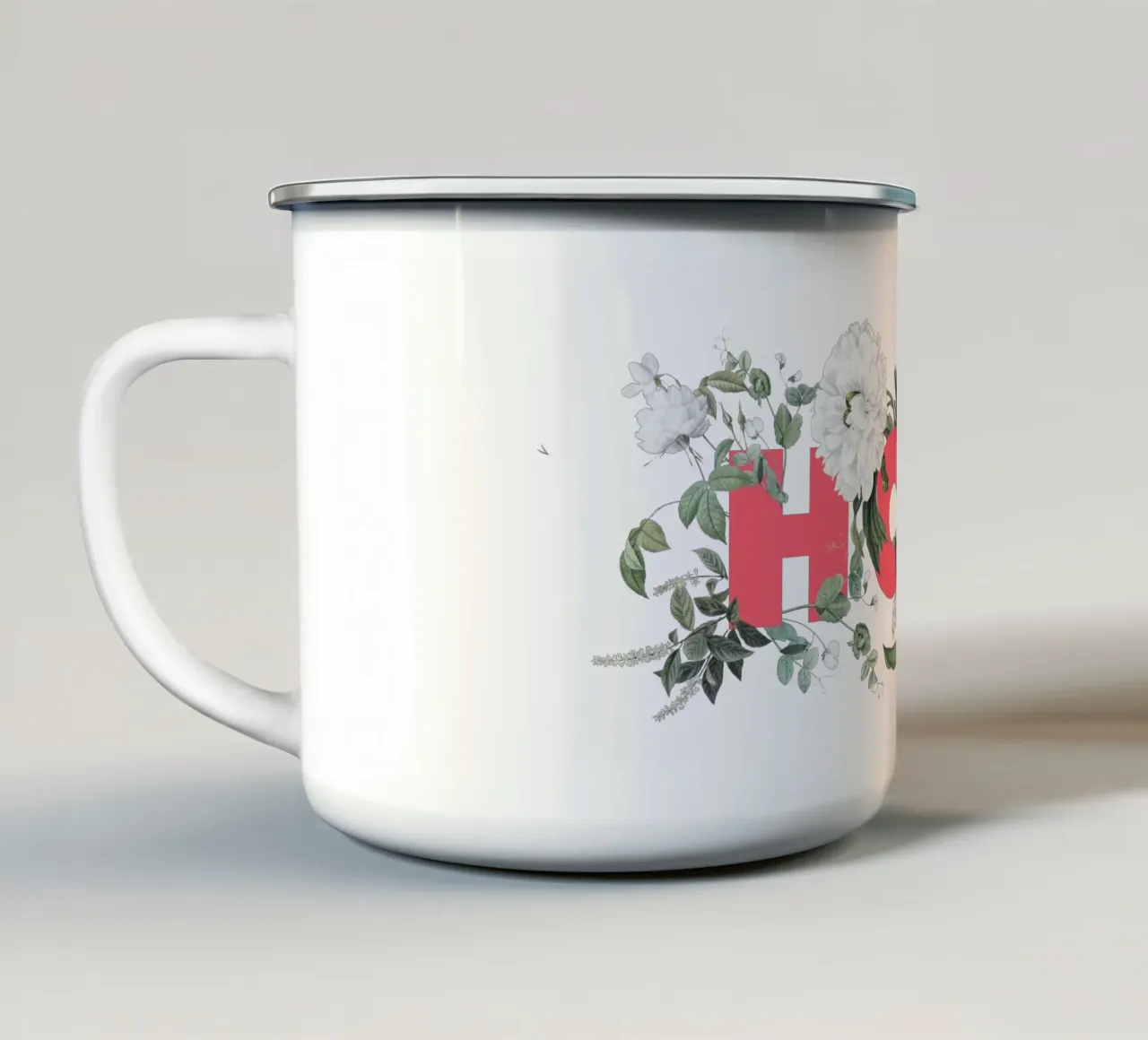 Hola Fiori e Insetti Rosso Bianco tazza in smalto da Studio Frances M