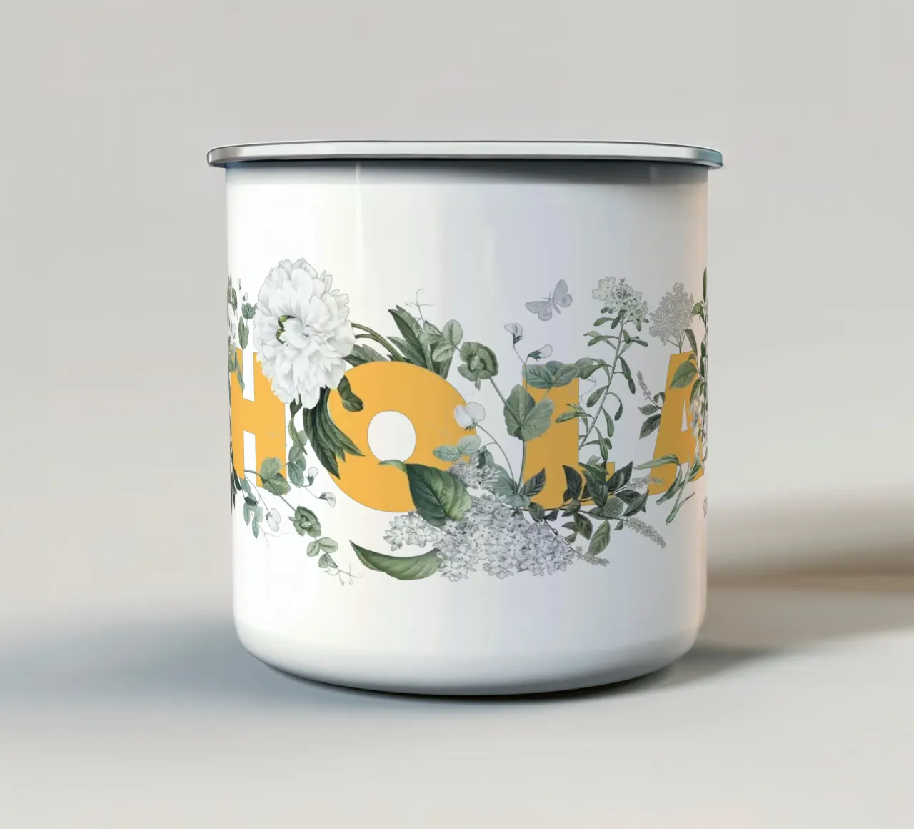 Hola Fiori e Insetti Giallo Bianco tazza in smalto da Studio Frances M