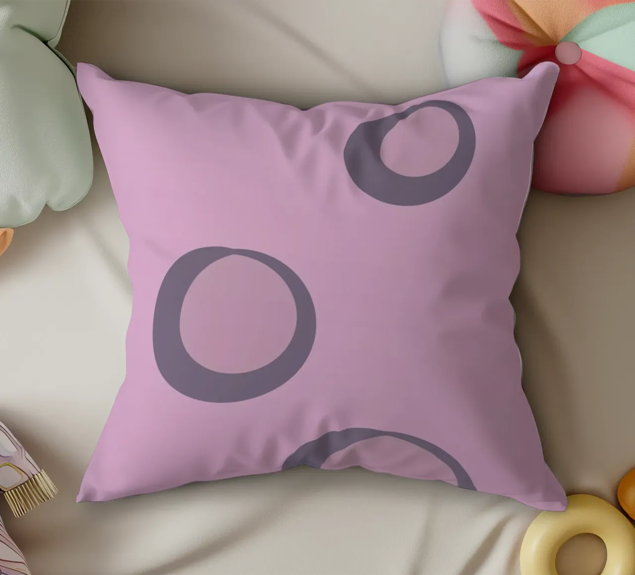 Abstract pattern with circles in pink, rose and purple. decorative cushion by Something for you