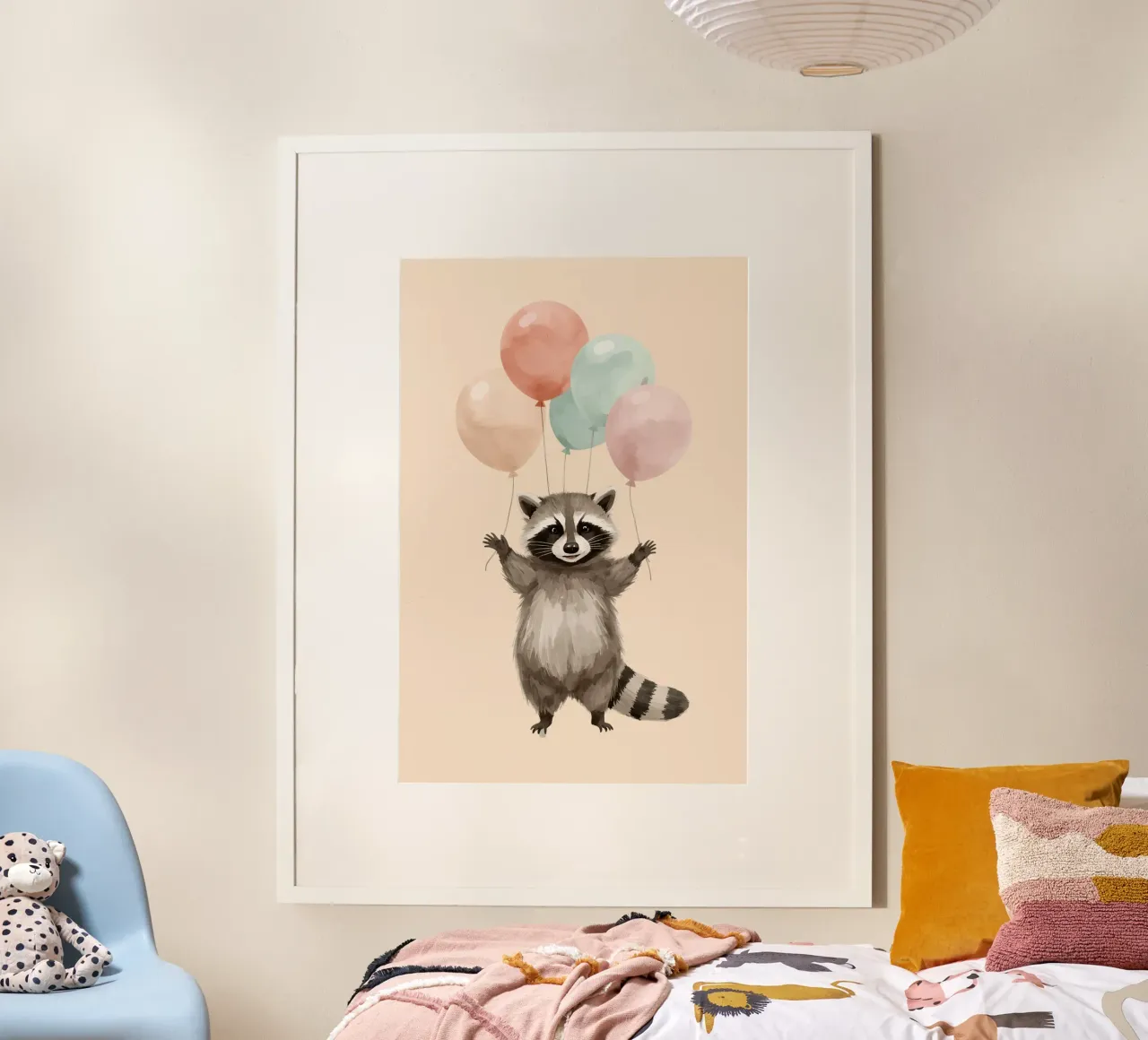 Cute Raccoon Holding Balloons poster by DesignDoodle