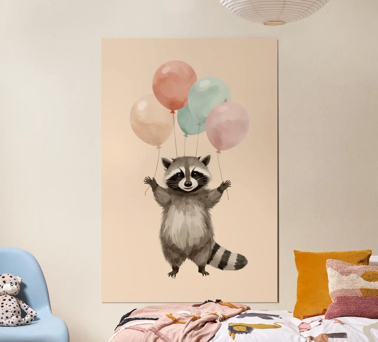 Cute Raccoon Holding Balloons poster by DesignDoodle
