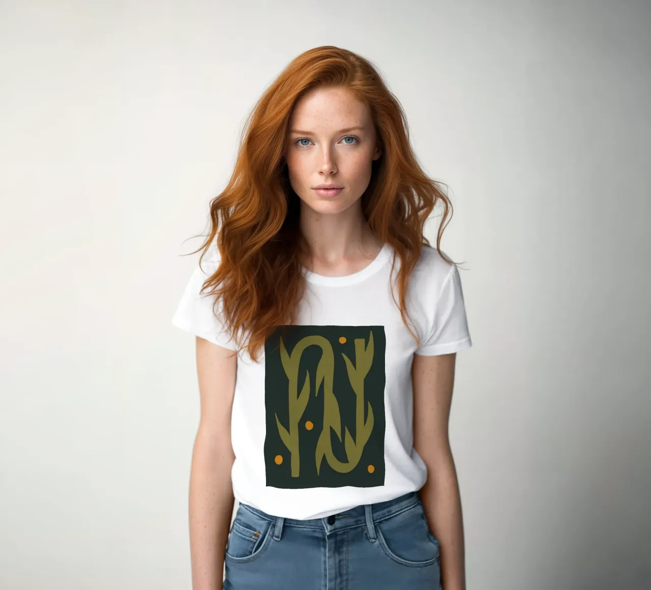 Feuille d'automne abstraite boho art vert noir jaune t-shirt ajusté pour femmes de This Wild Soul - Illustration