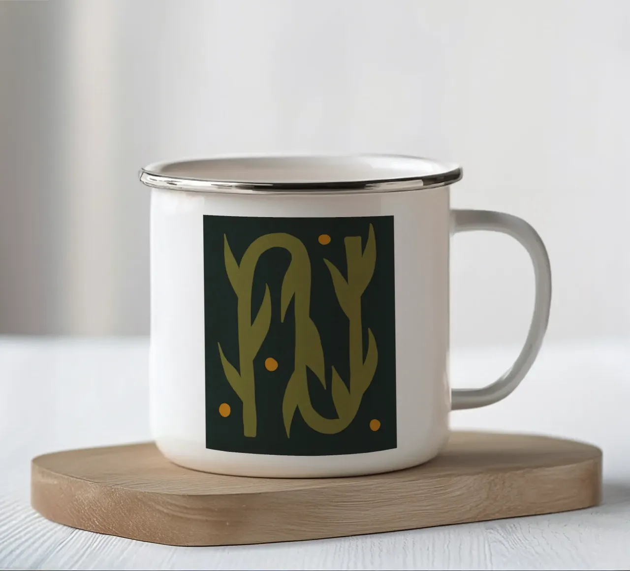 Metà secolo Foglia d'autunno astratto boho art verde nero giallo tazza in smalto da This Wild Soul - Illustration