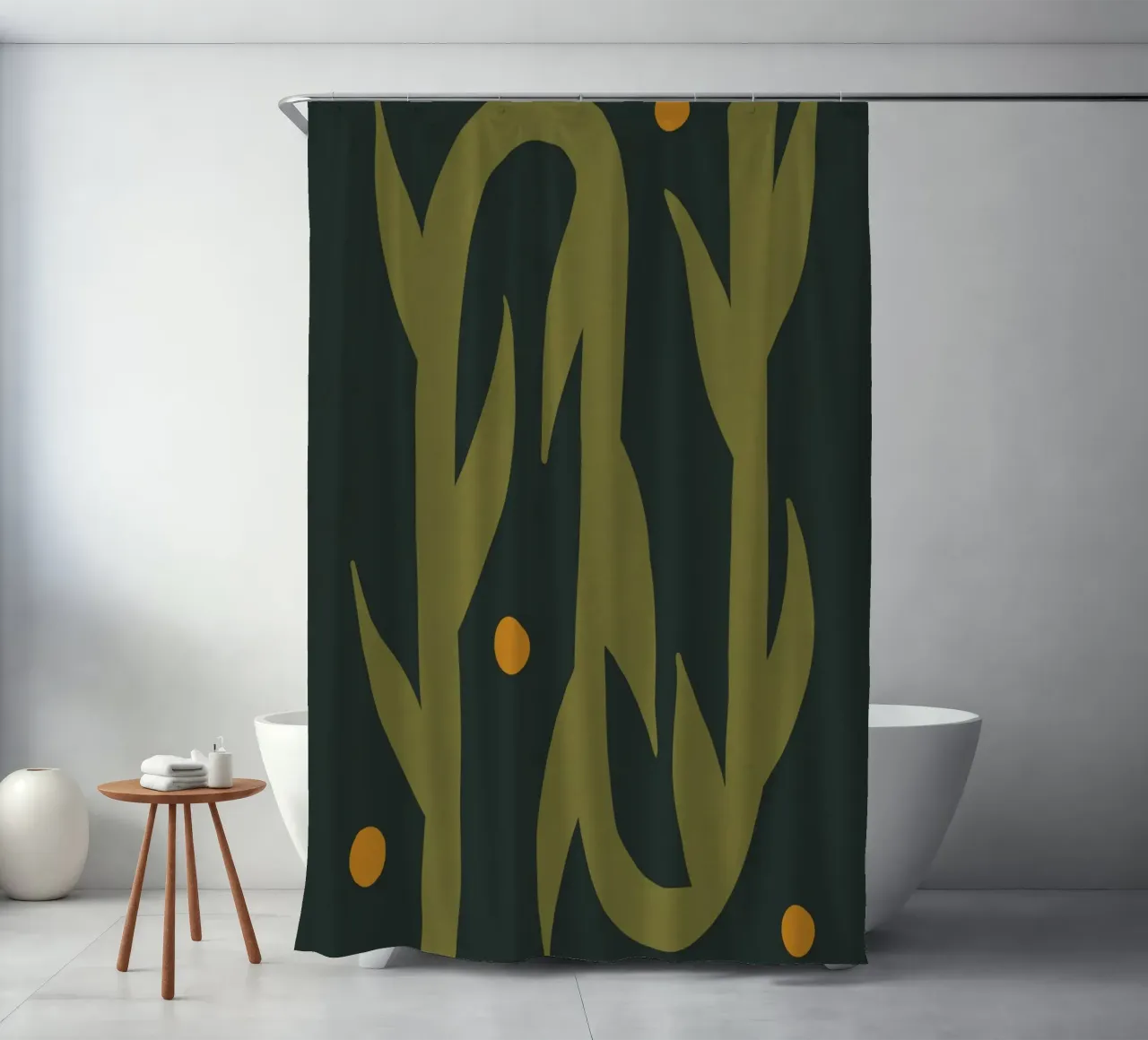Feuille d'automne abstraite boho art vert noir jaune rideau de douche de This Wild Soul - Illustration
