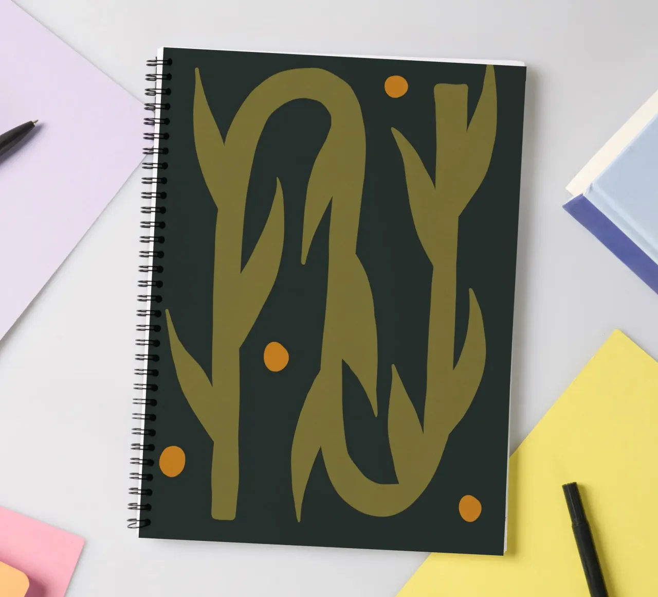 Feuille d'automne abstraite boho art vert noir jaune carnet à spirale de This Wild Soul - Illustration