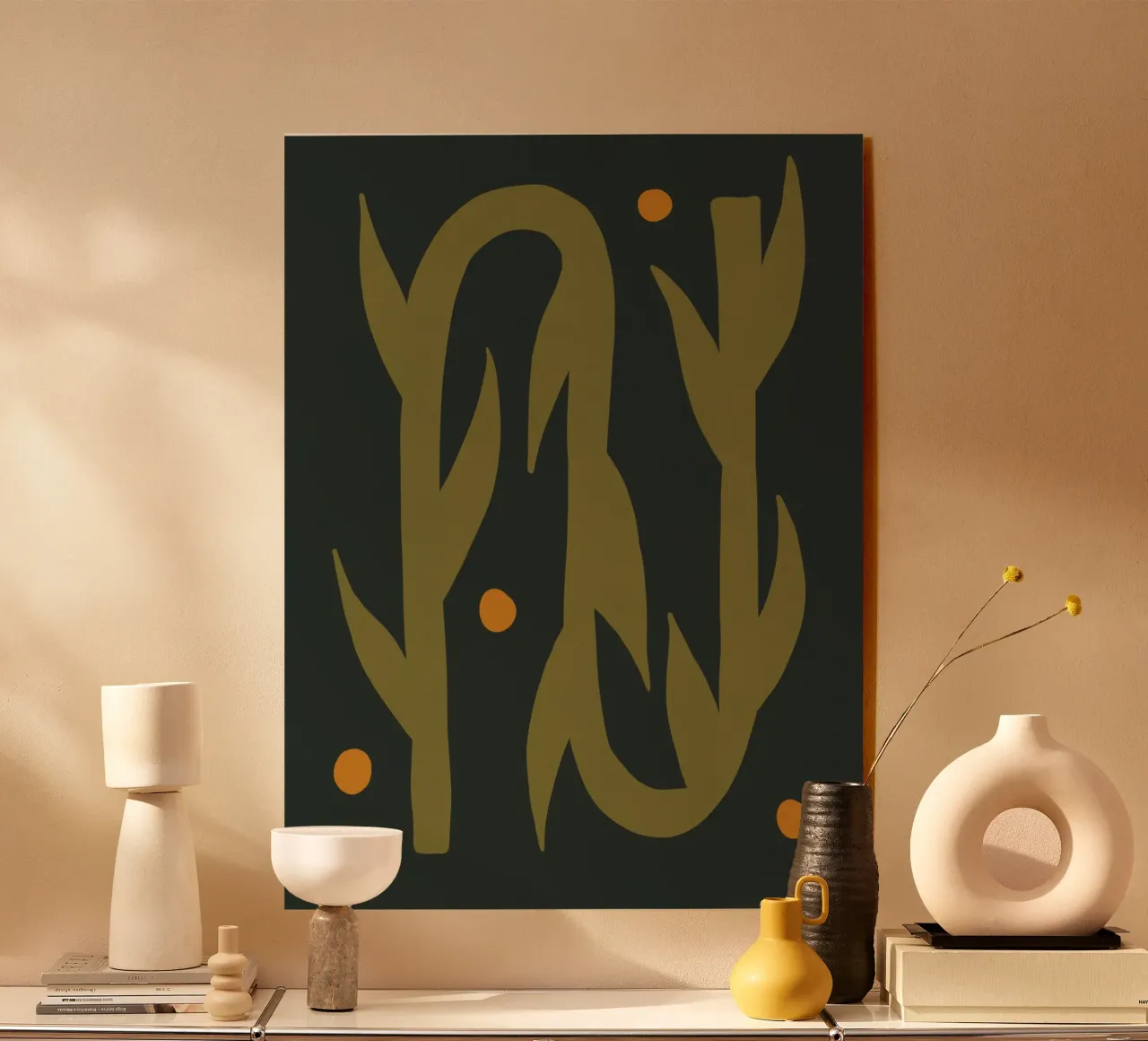 Feuille d'automne abstraite boho art vert noir jaune plexiglas de This Wild Soul - Illustration