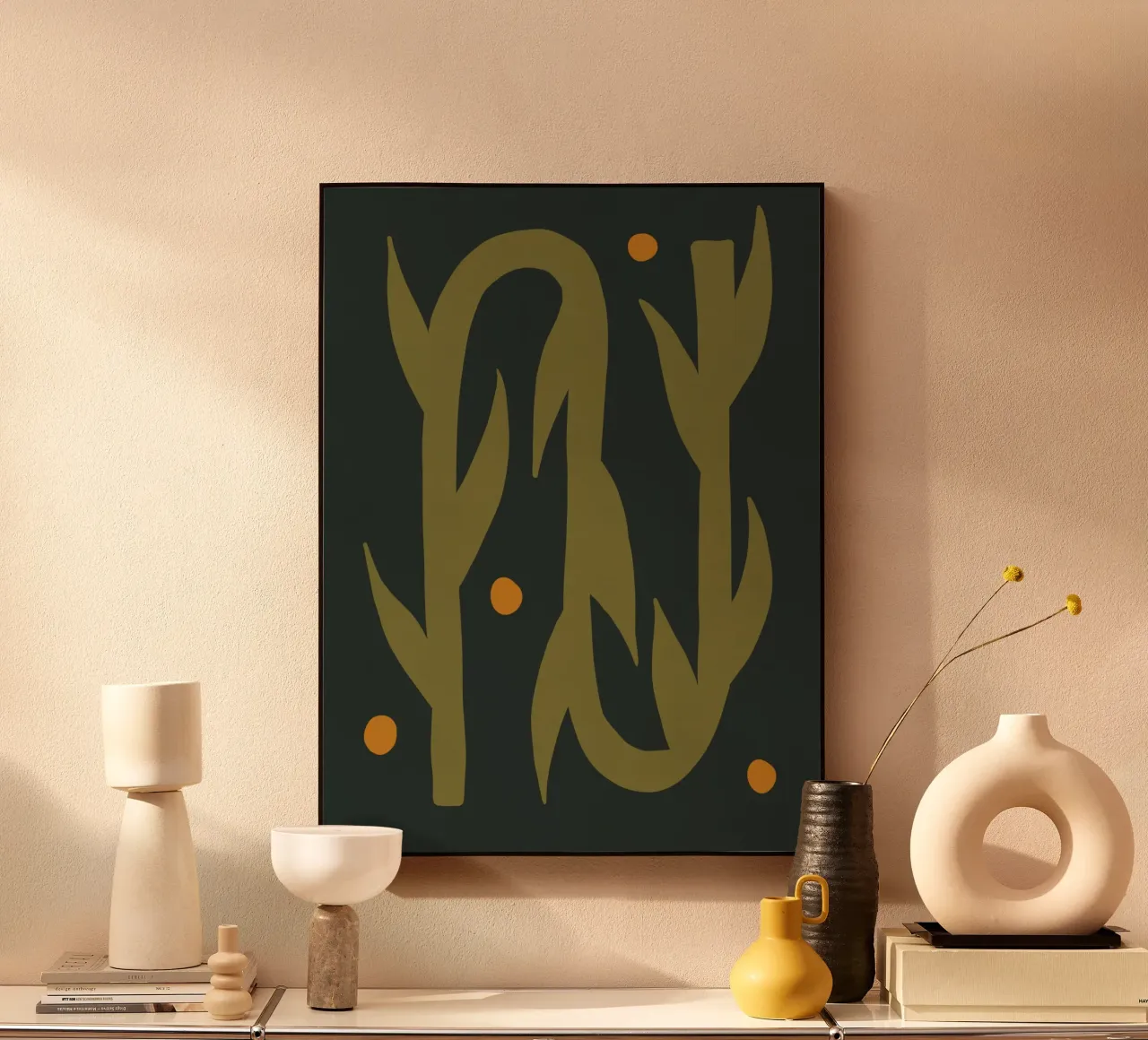 Feuille d'automne abstraite boho art vert noir jaune panneau forex de This Wild Soul - Illustration