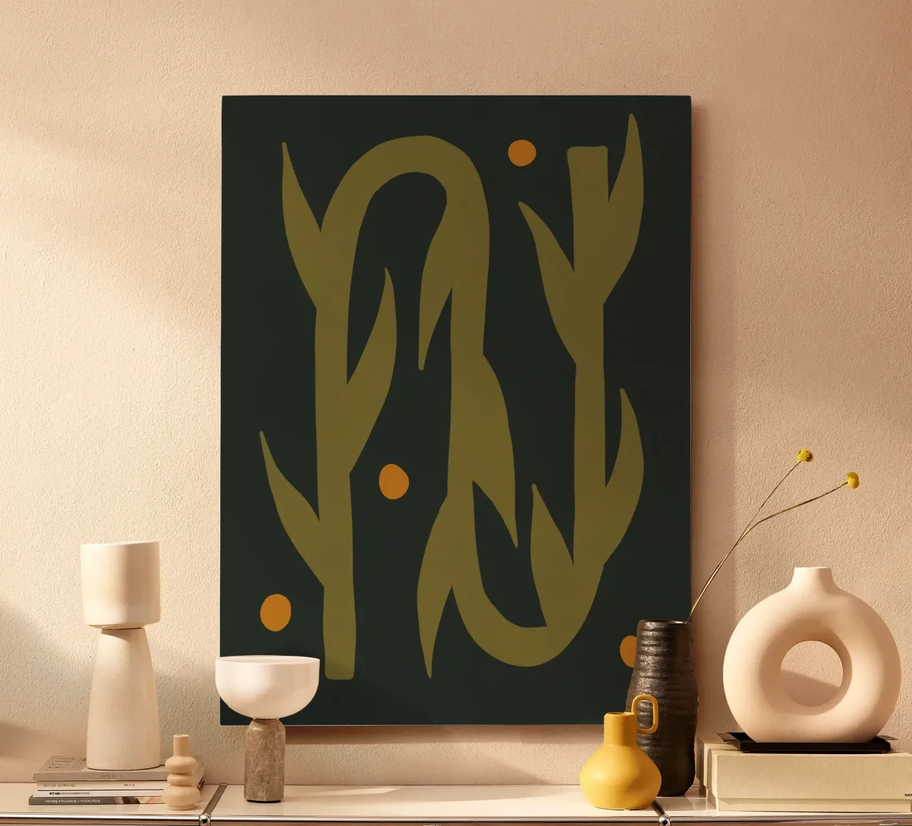 Feuille d'automne abstraite boho art vert noir jaune panneau forex de This Wild Soul - Illustration