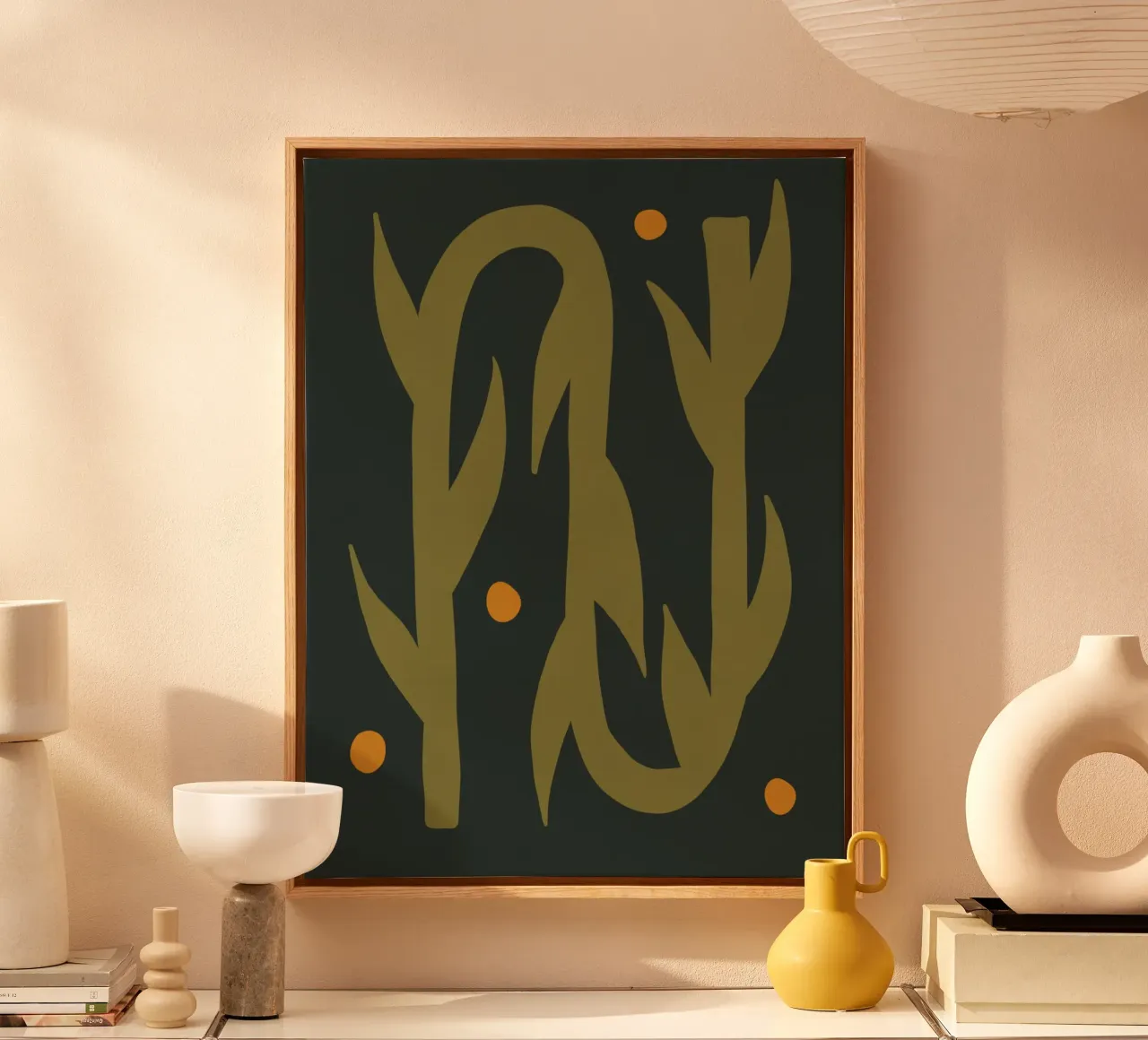 Feuille d'automne abstraite boho art vert noir jaune toile de This Wild Soul - Illustration
