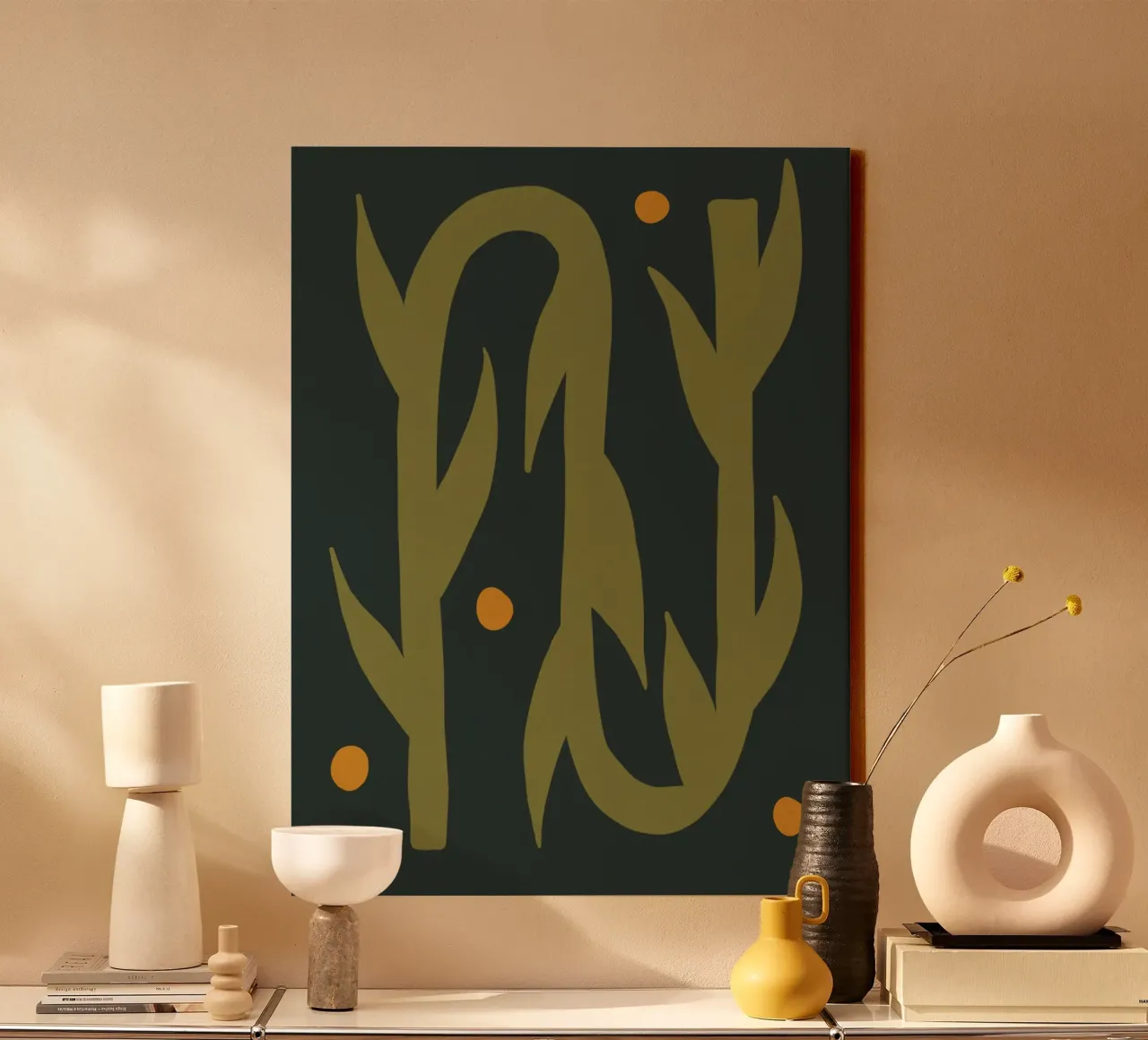Feuille d'automne abstraite boho art vert noir jaune toile de This Wild Soul - Illustration
