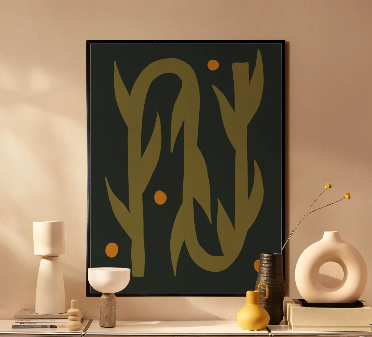Feuille d'automne abstraite boho art vert noir jaune poster de This Wild Soul - Illustration