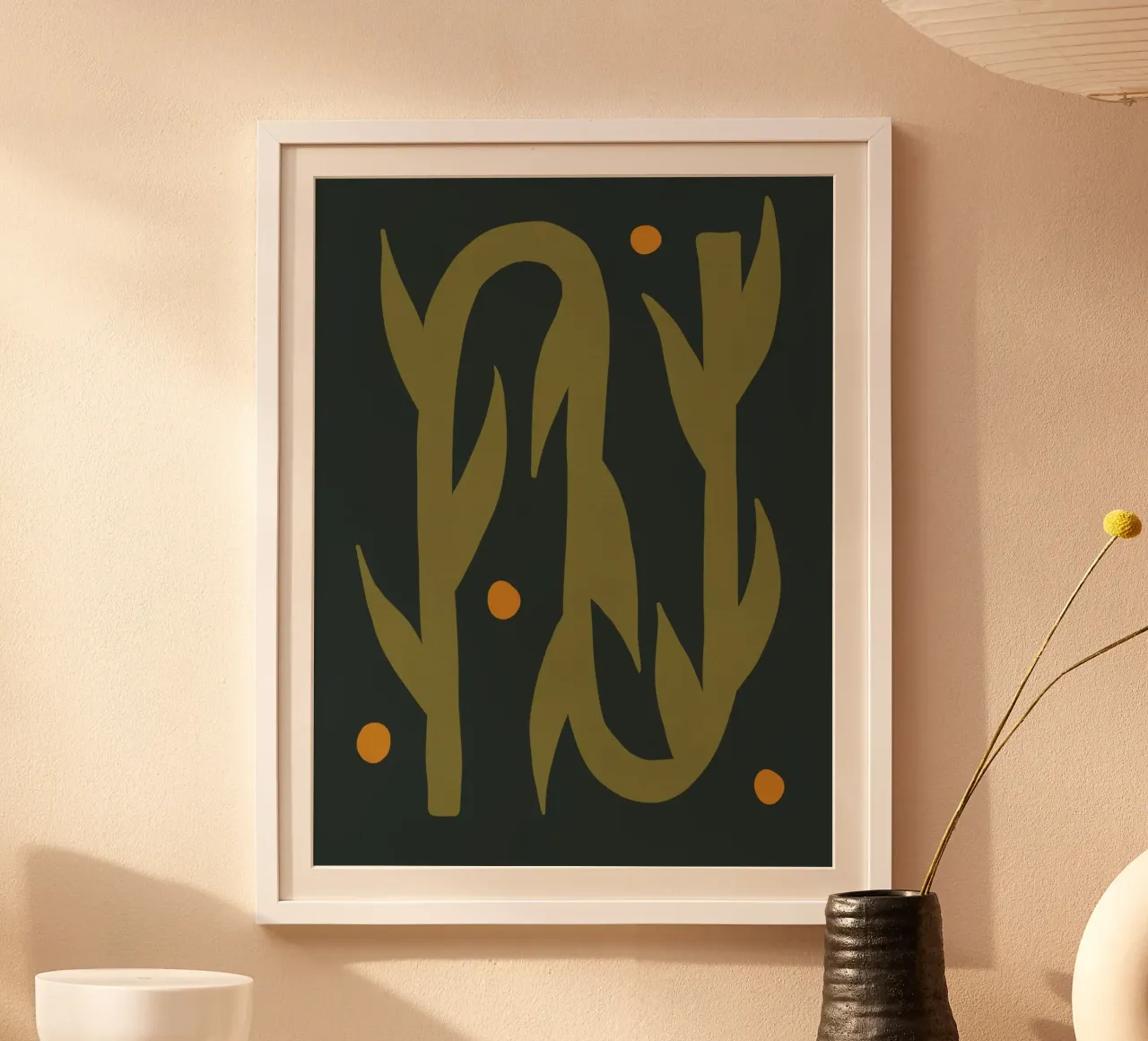 Feuille d'automne abstraite boho art vert noir jaune poster de This Wild Soul - Illustration