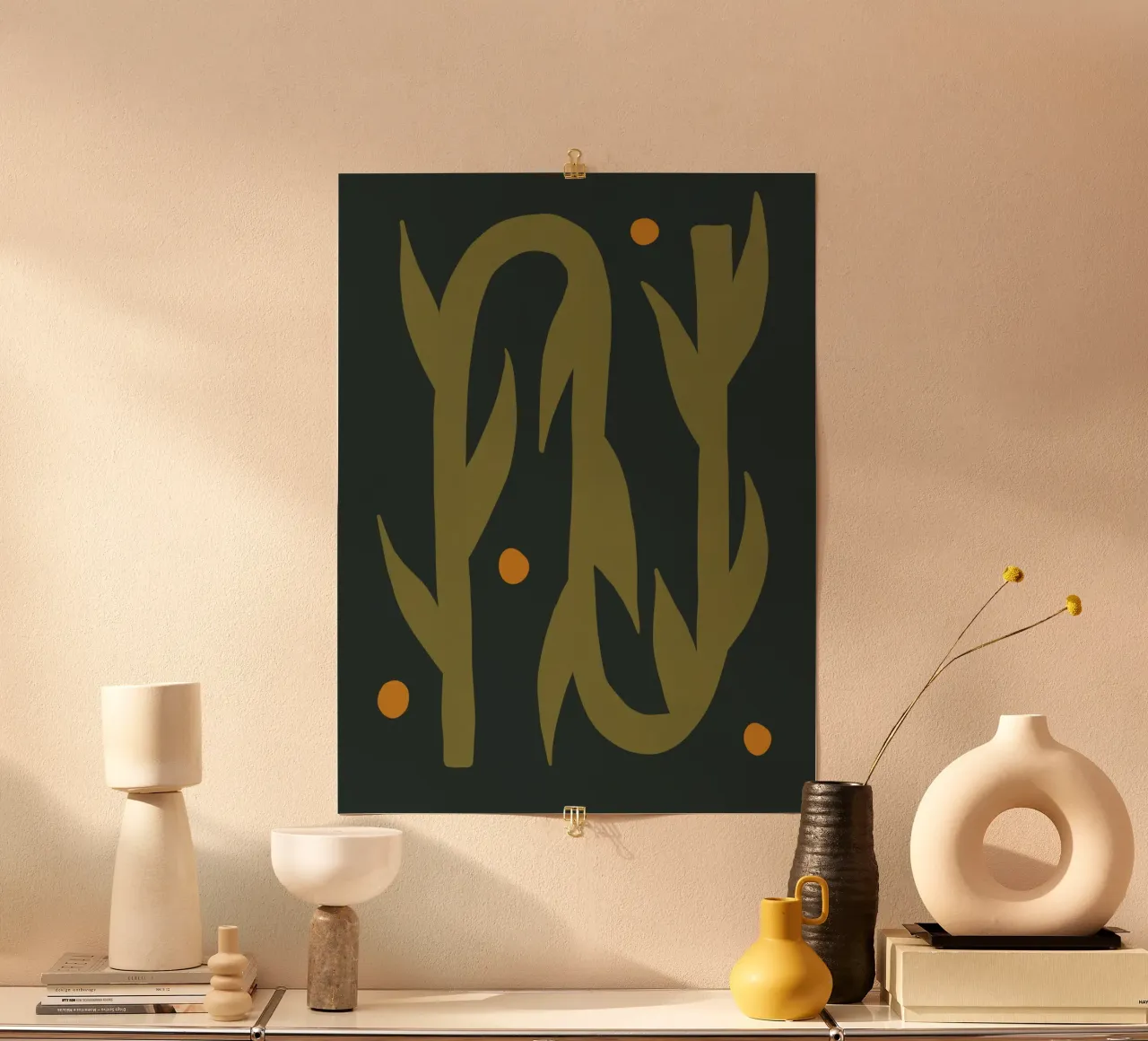 Feuille d'automne abstraite boho art vert noir jaune poster de This Wild Soul - Illustration