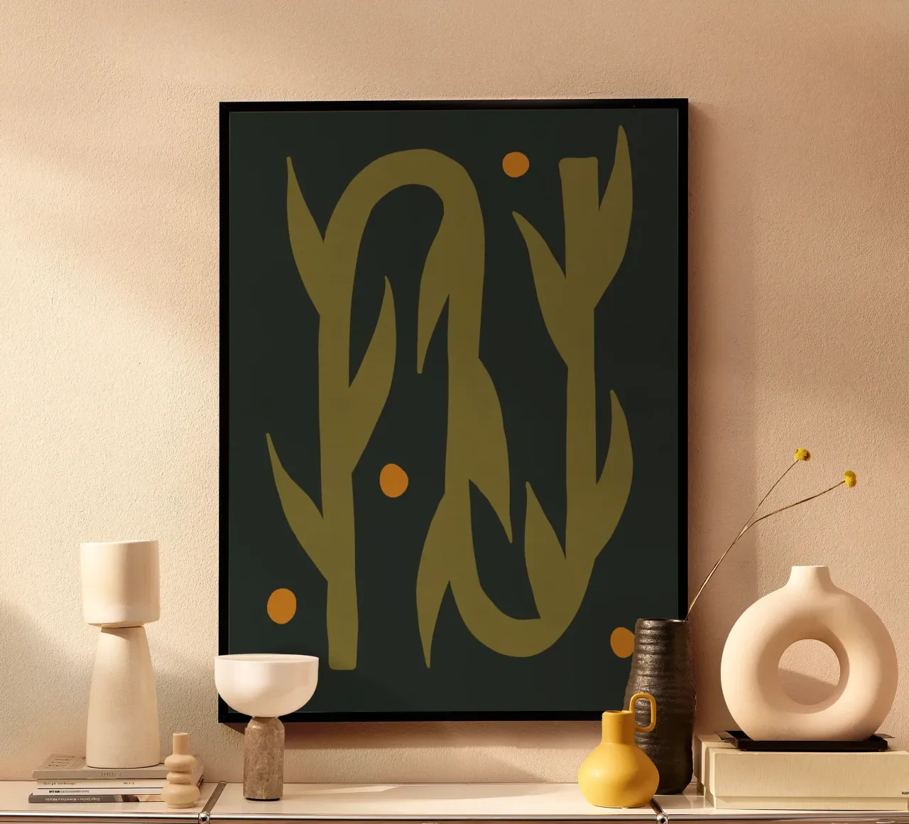 Feuille d'automne abstraite boho art vert noir jaune poster de This Wild Soul - Illustration