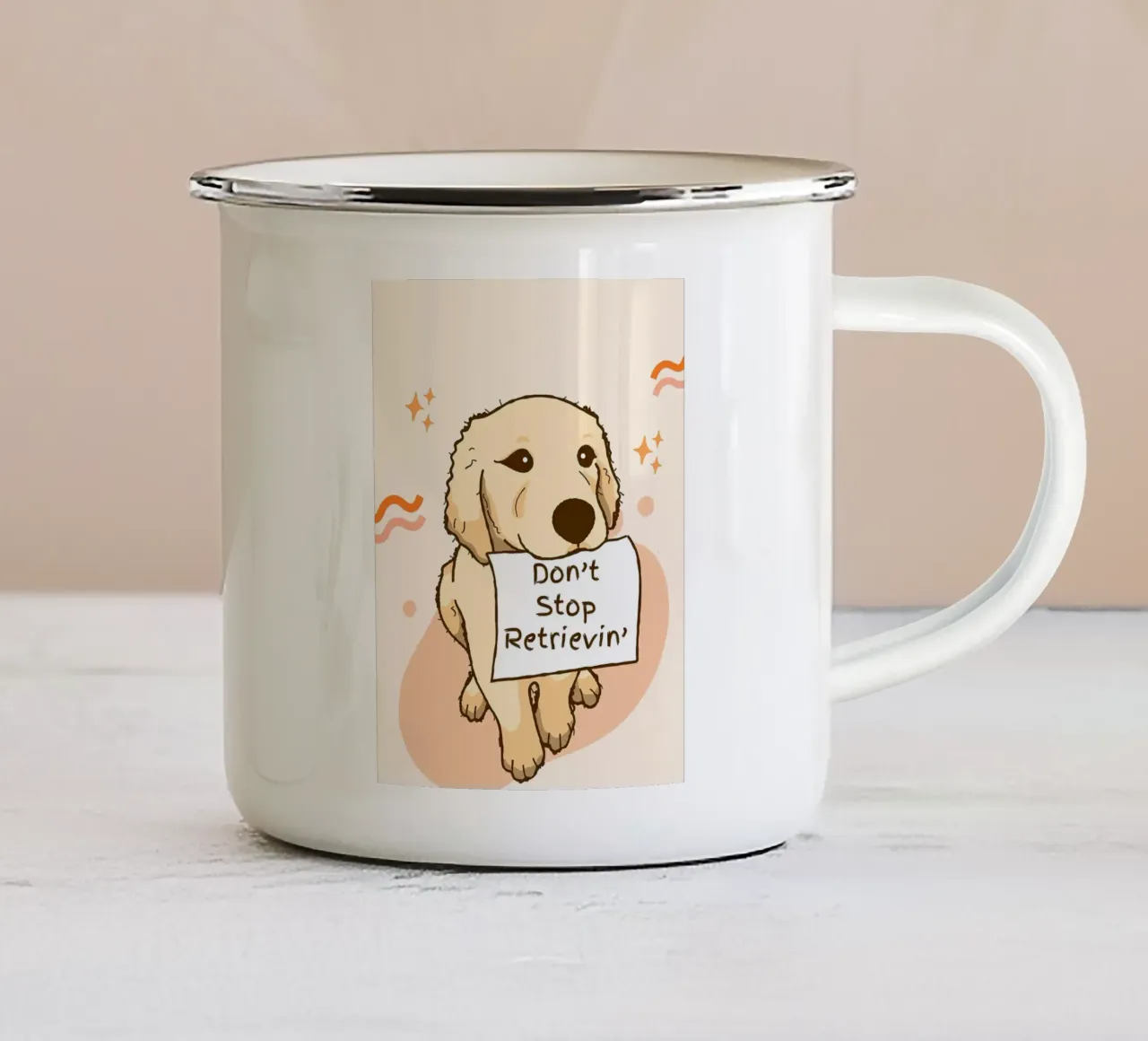 Cartone animato del cane "Don't Stop Retrievin tazza in smalto da Liam Johnson