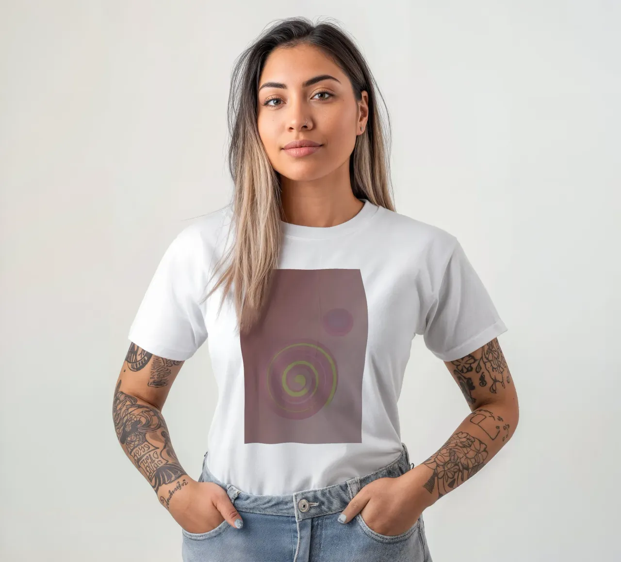 Abstract pattern with circles. In pink, pink, yellow and purple. t-shirt by Something for you