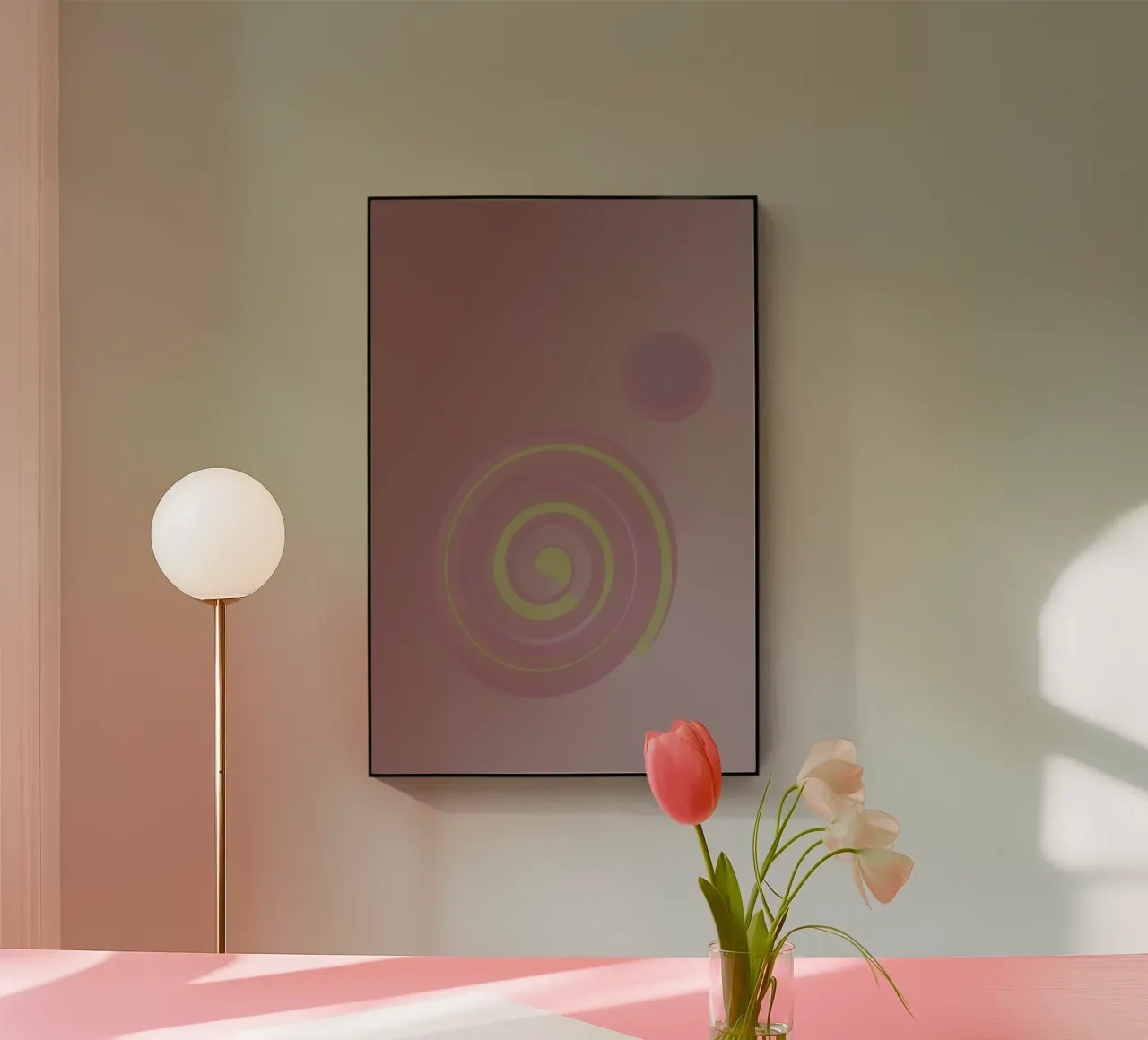 Motif abstrait avec des cercles. En rose, rose, jaune et violet. plexiglas de Something for you