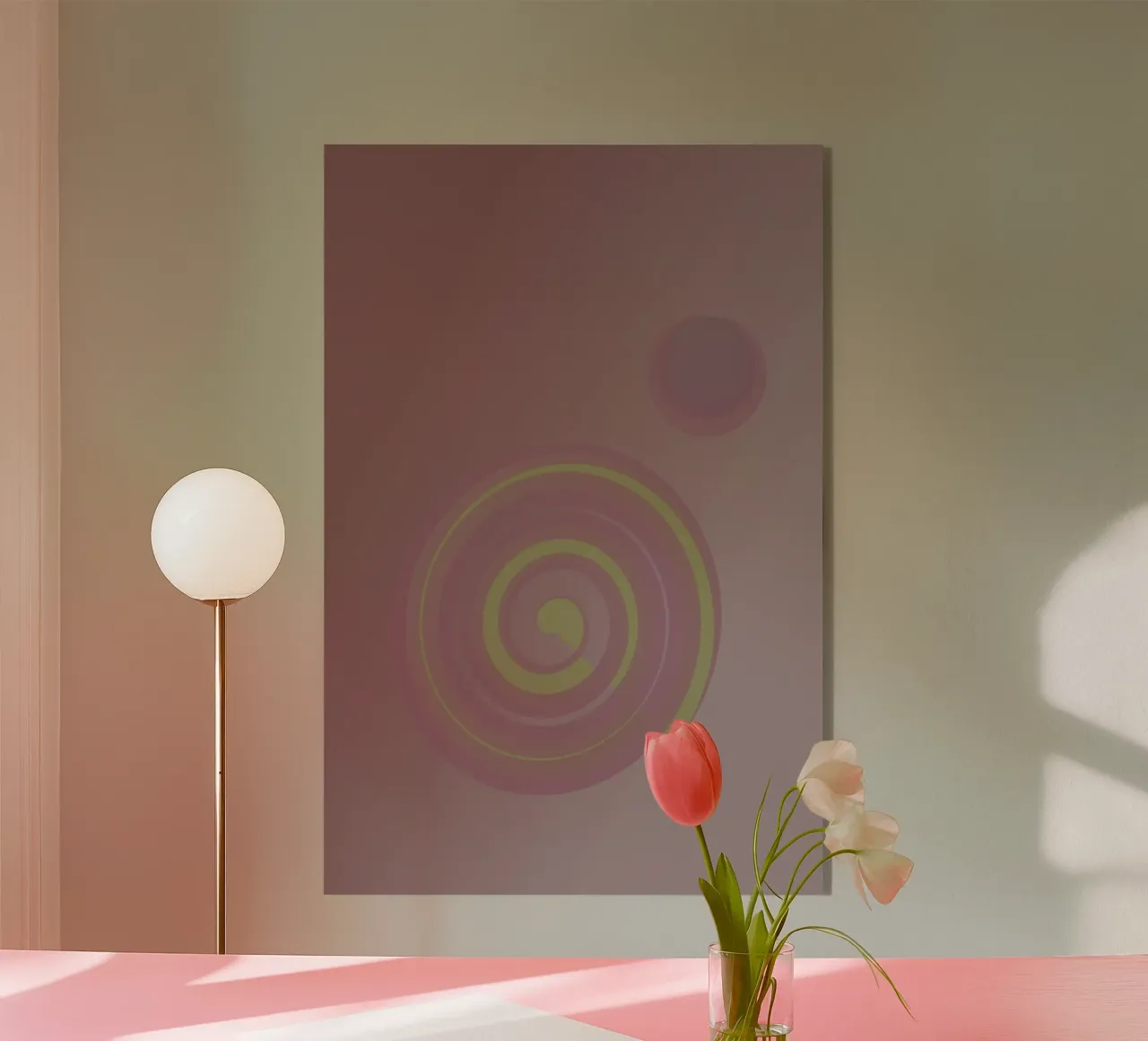 Motif abstrait avec des cercles. En rose, rose, jaune et violet. plexiglas de Something for you