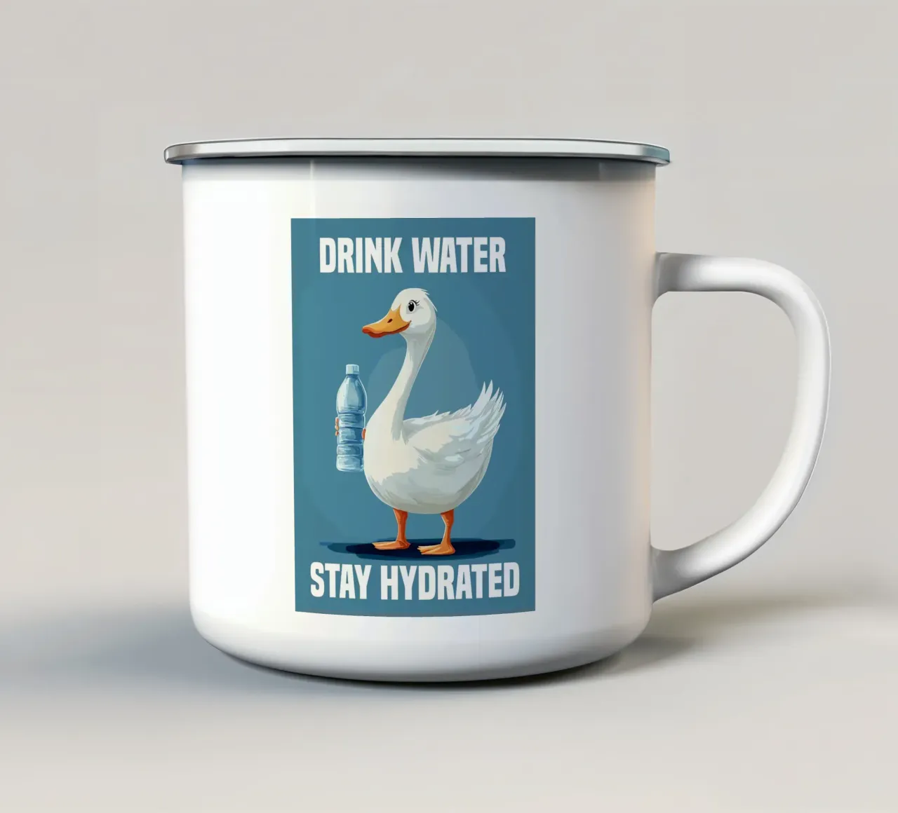 Drink water, blijf gehydrateerd Duck meme emaille mok van Liam Johnson