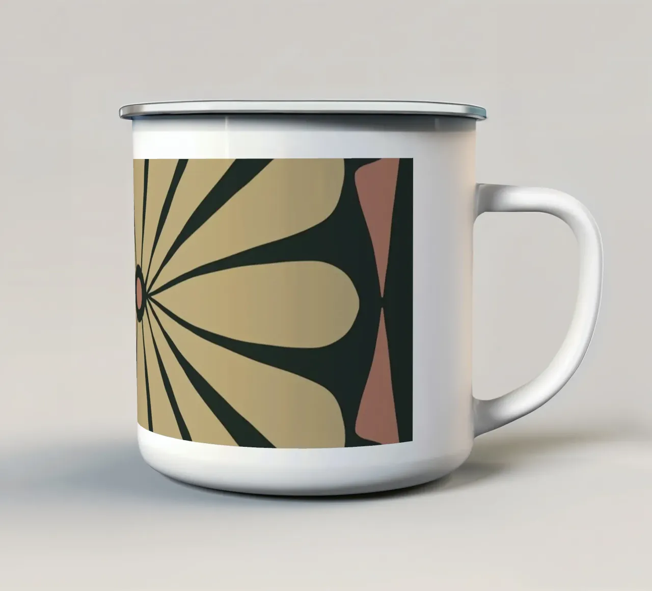 Metà secolo retro astratto fiore del sole boho art beige neutro tazza in smalto da This Wild Soul - Illustration