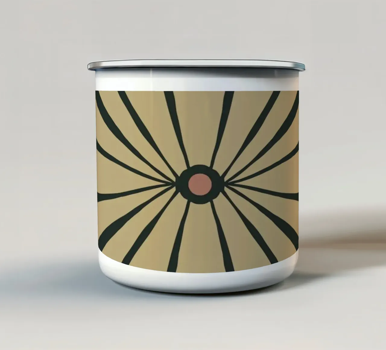 Metà secolo retro astratto fiore del sole boho art beige neutro tazza in smalto da This Wild Soul - Illustration