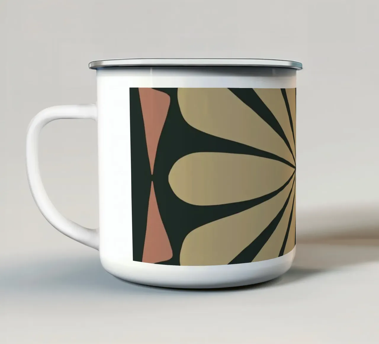 Metà secolo retro astratto fiore del sole boho art beige neutro tazza in smalto da This Wild Soul - Illustration