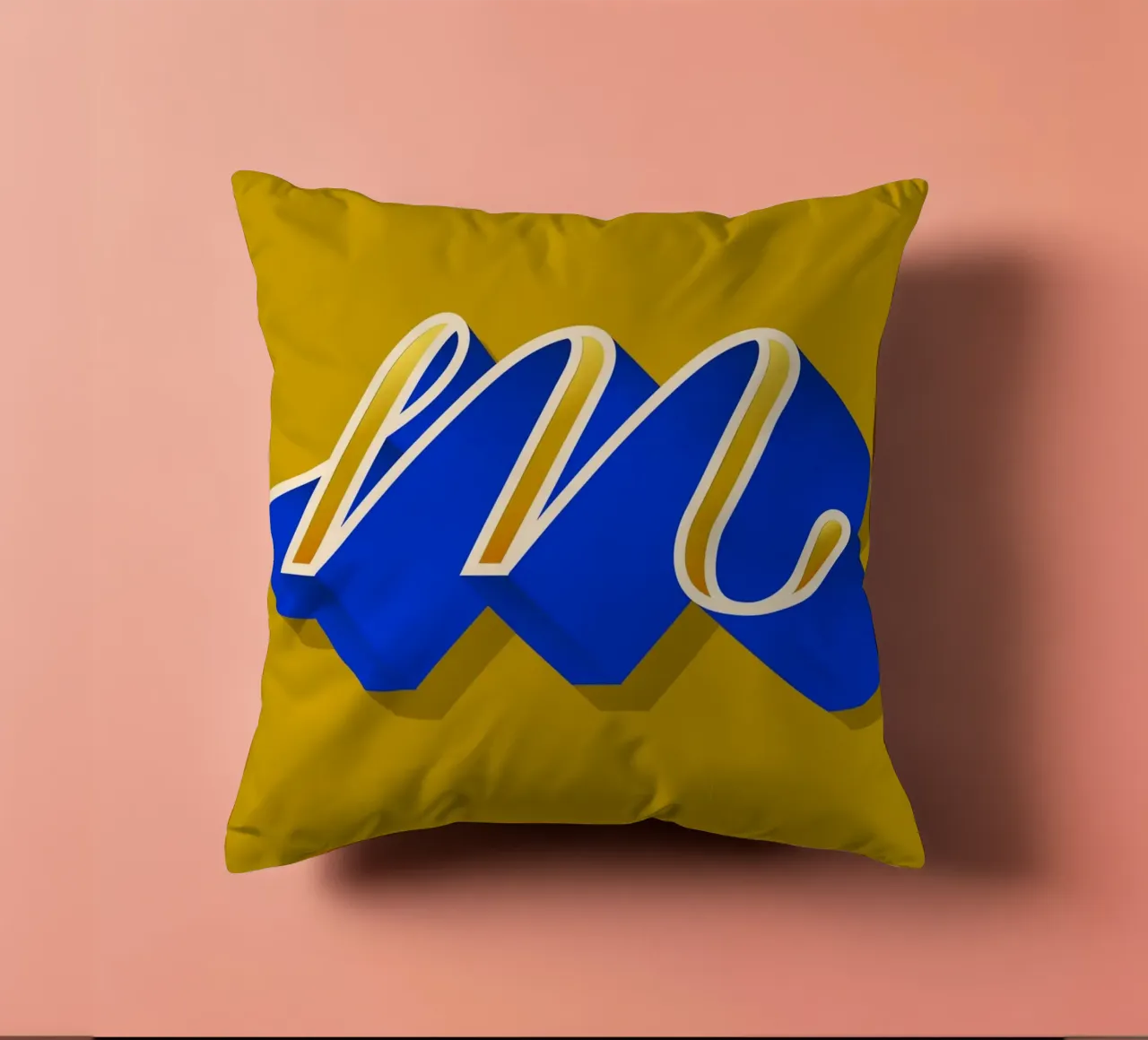 M letter script decorative cushion by Glettering