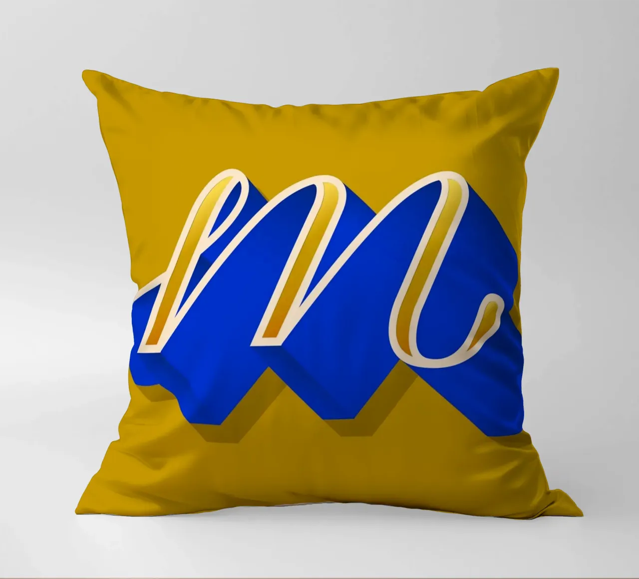 M letter script decorative cushion by Glettering