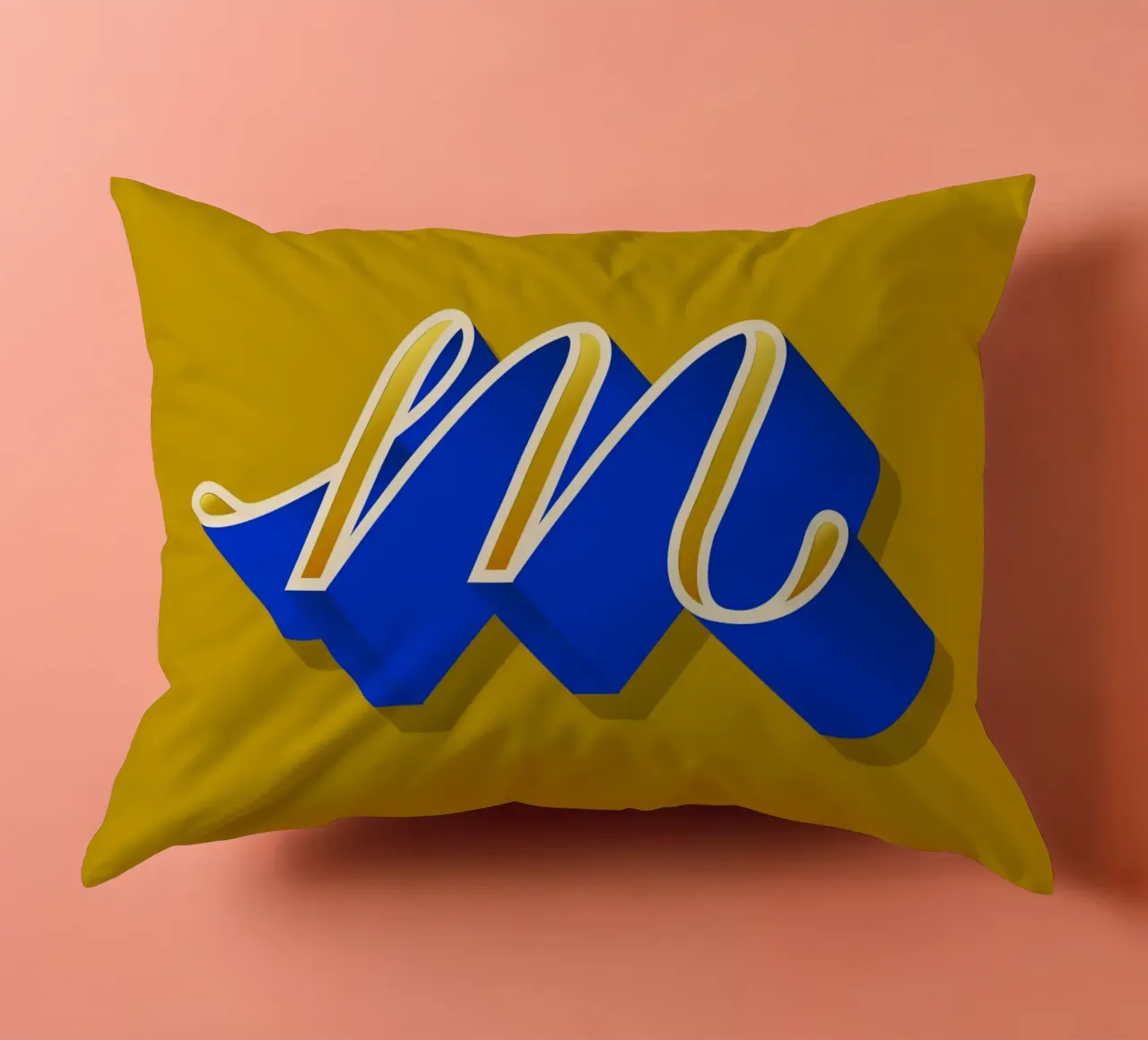 M letter script decorative cushion by Glettering