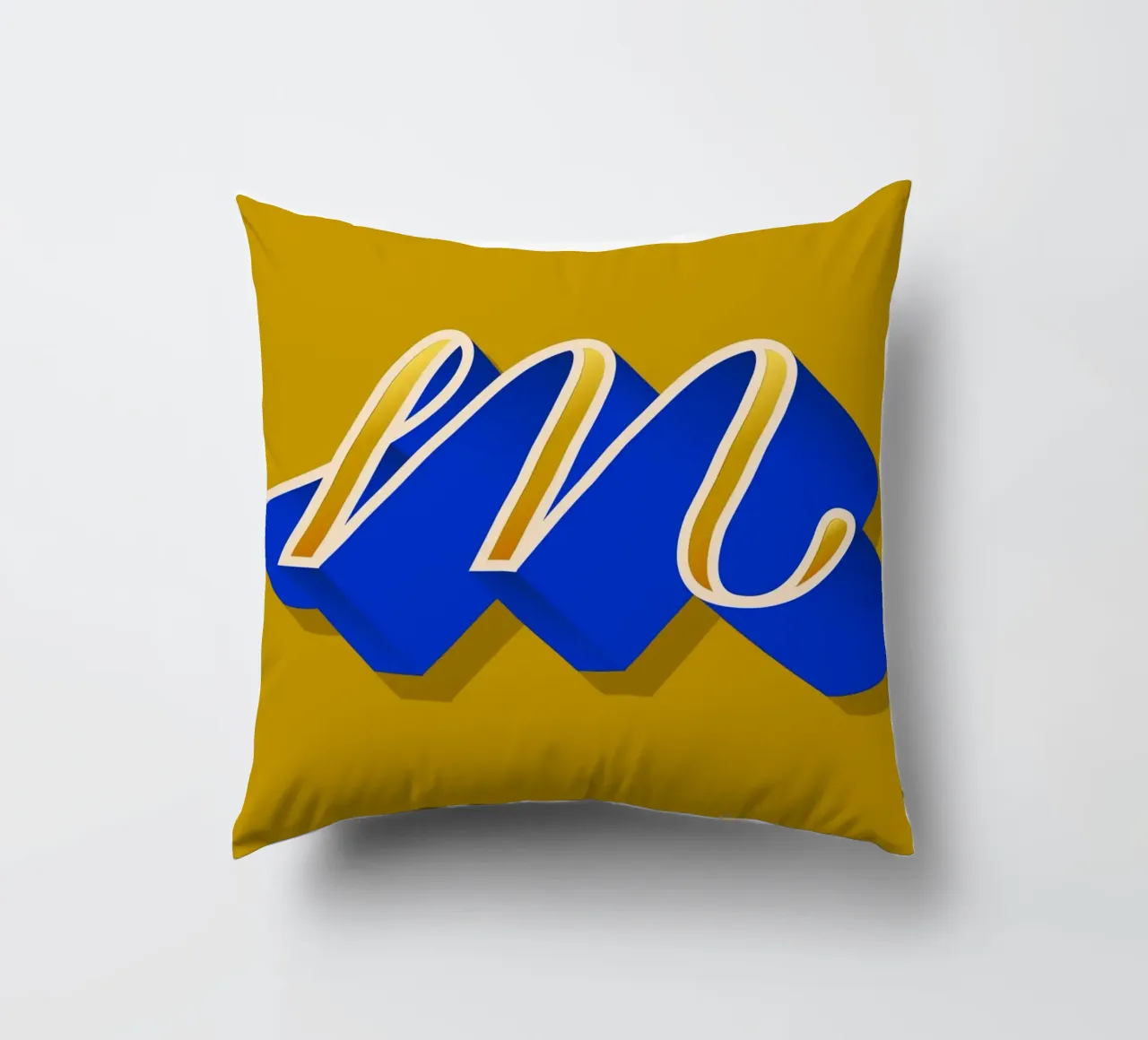 M letter script decorative cushion by Glettering