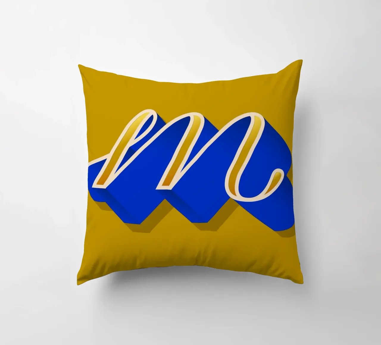 M letter script decorative cushion by Glettering