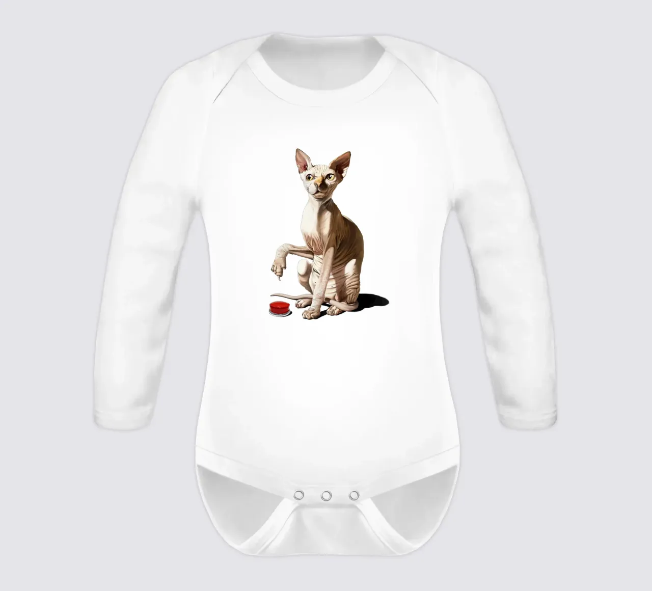 Cat-astrophe (Coloured) long-sleeve baby romper by Rob Art | Illustration