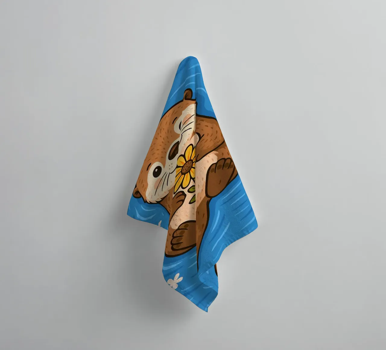 Floating Otter with a Flower towel by Liam Johnson