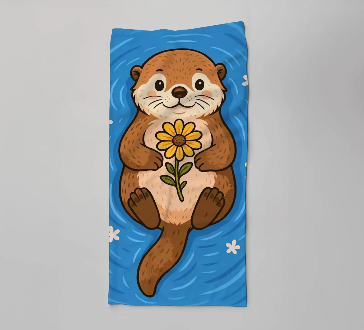 Floating Otter with a Flower towel by Liam Johnson