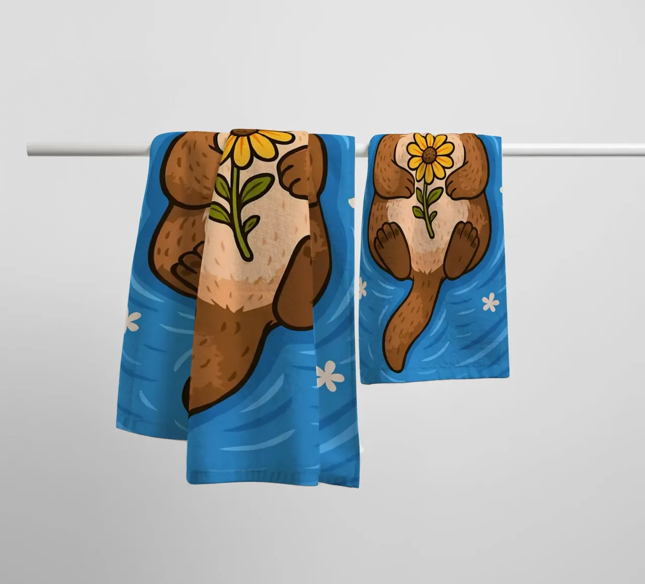 Floating Otter with a Flower towel by Liam Johnson