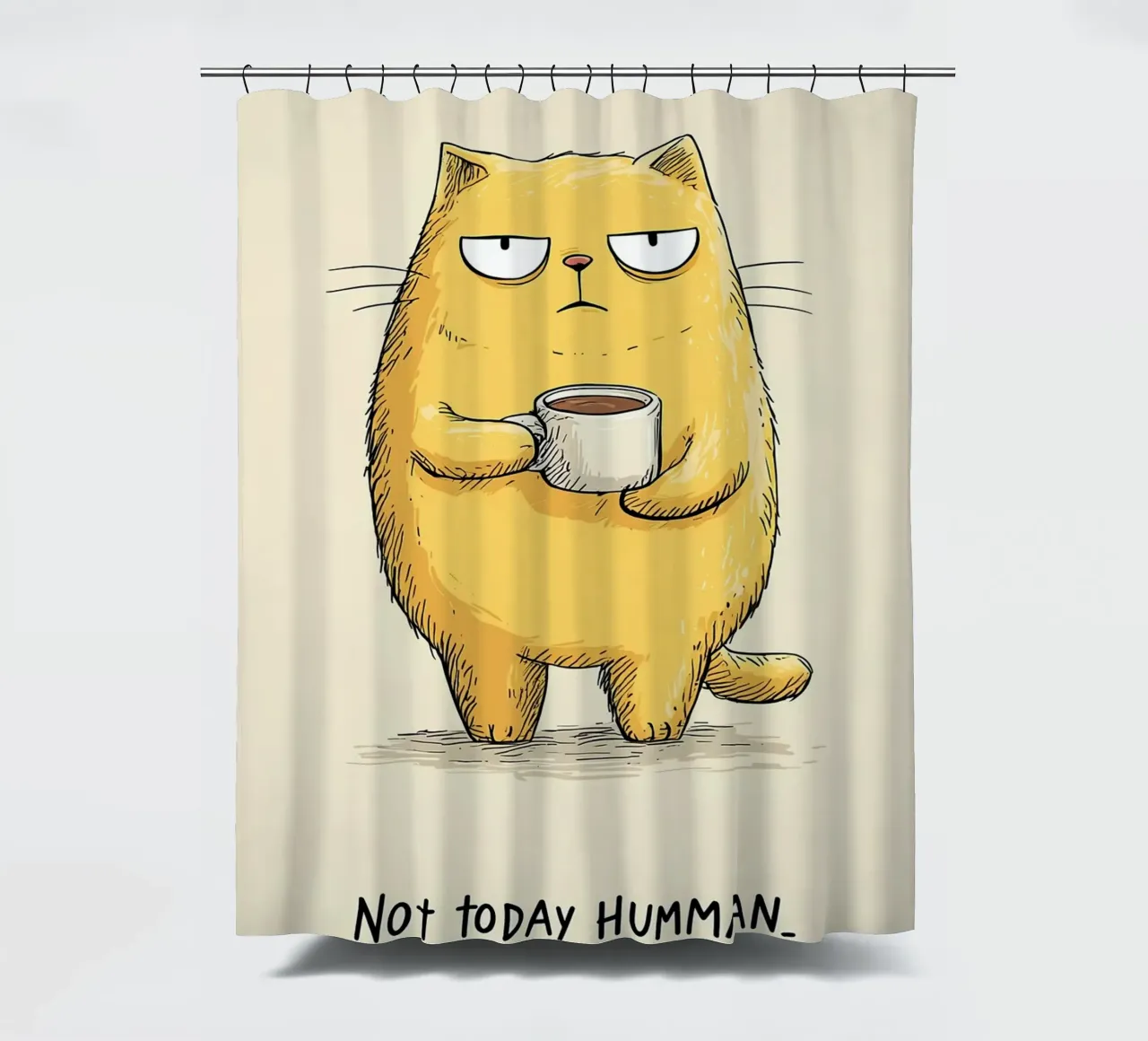 Grumpy Cat mit Kaffee Duschvorhang von Liam Johnson