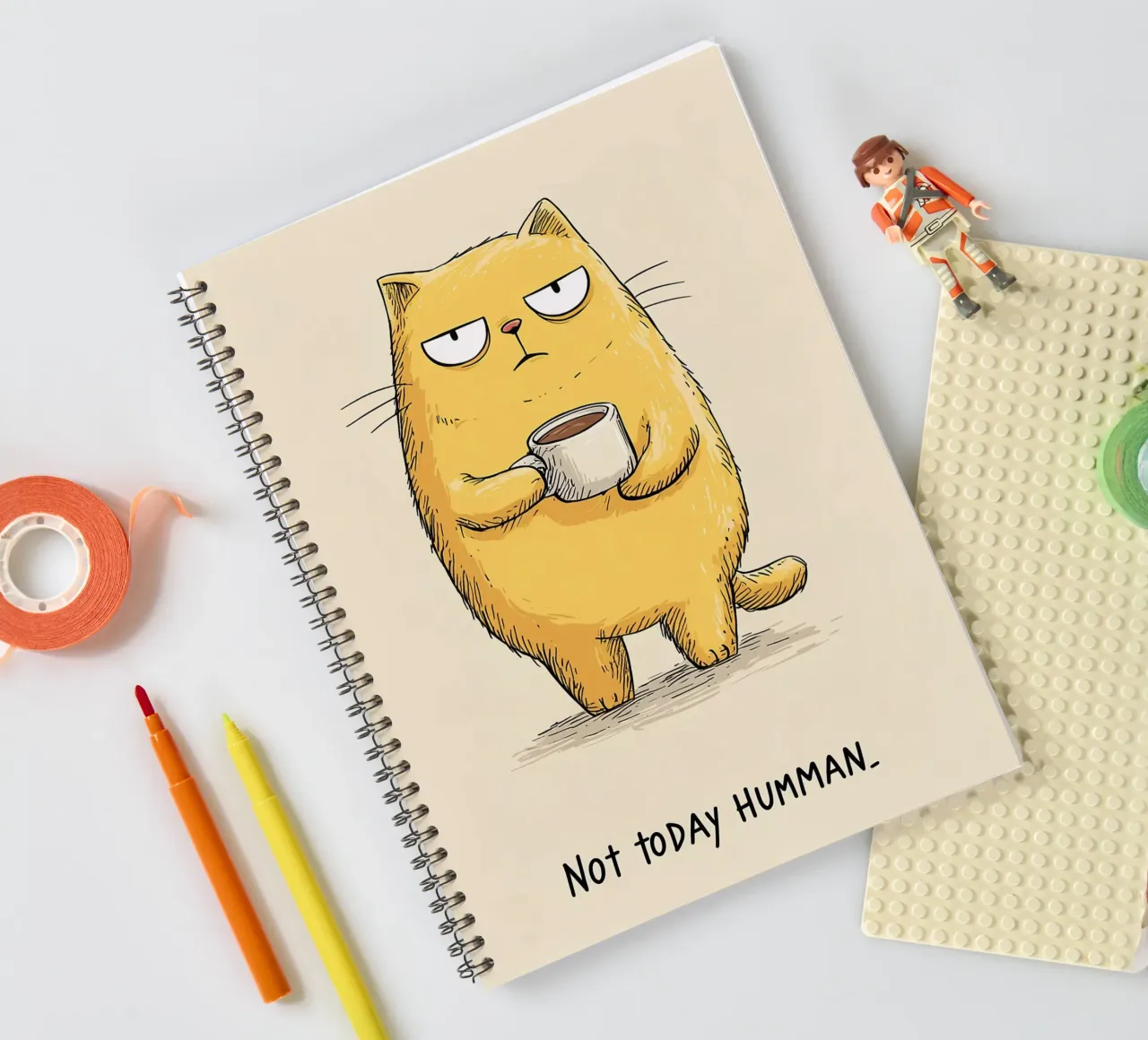 Grumpy Cat with Coffee spiral notebook by Liam Johnson