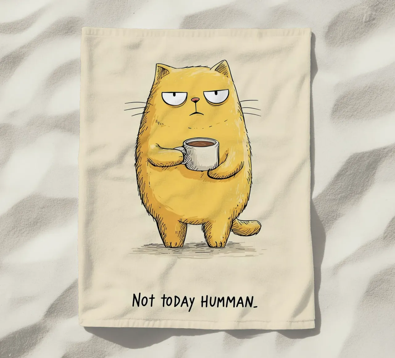 Gatto brontolone con caffè telo mare da Liam Johnson