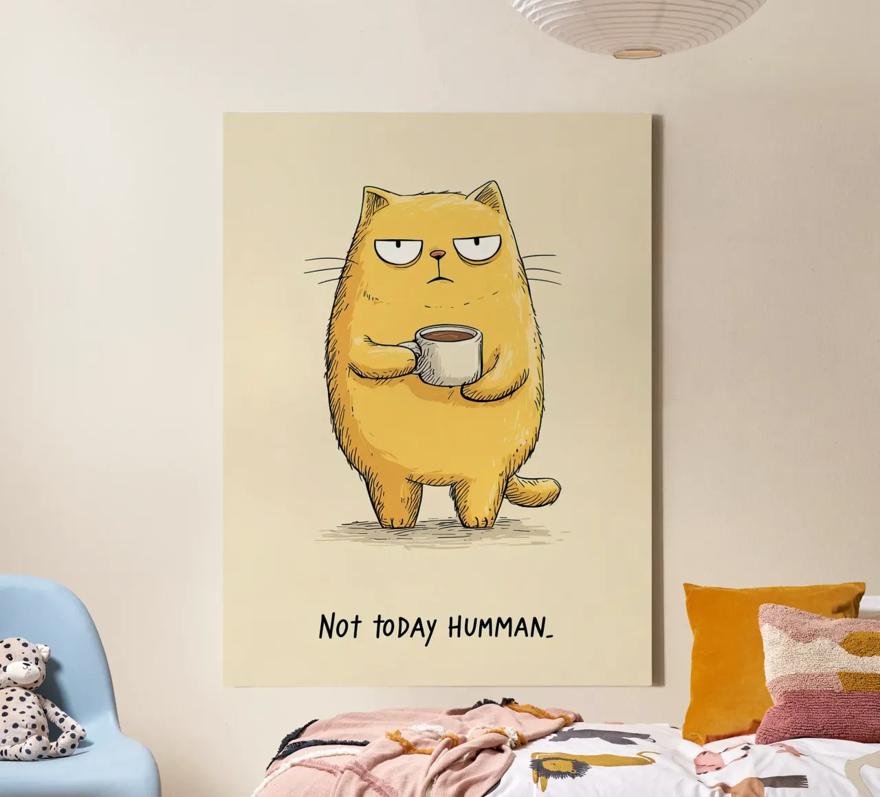 Grumpy Cat met koffie canvas van Liam Johnson