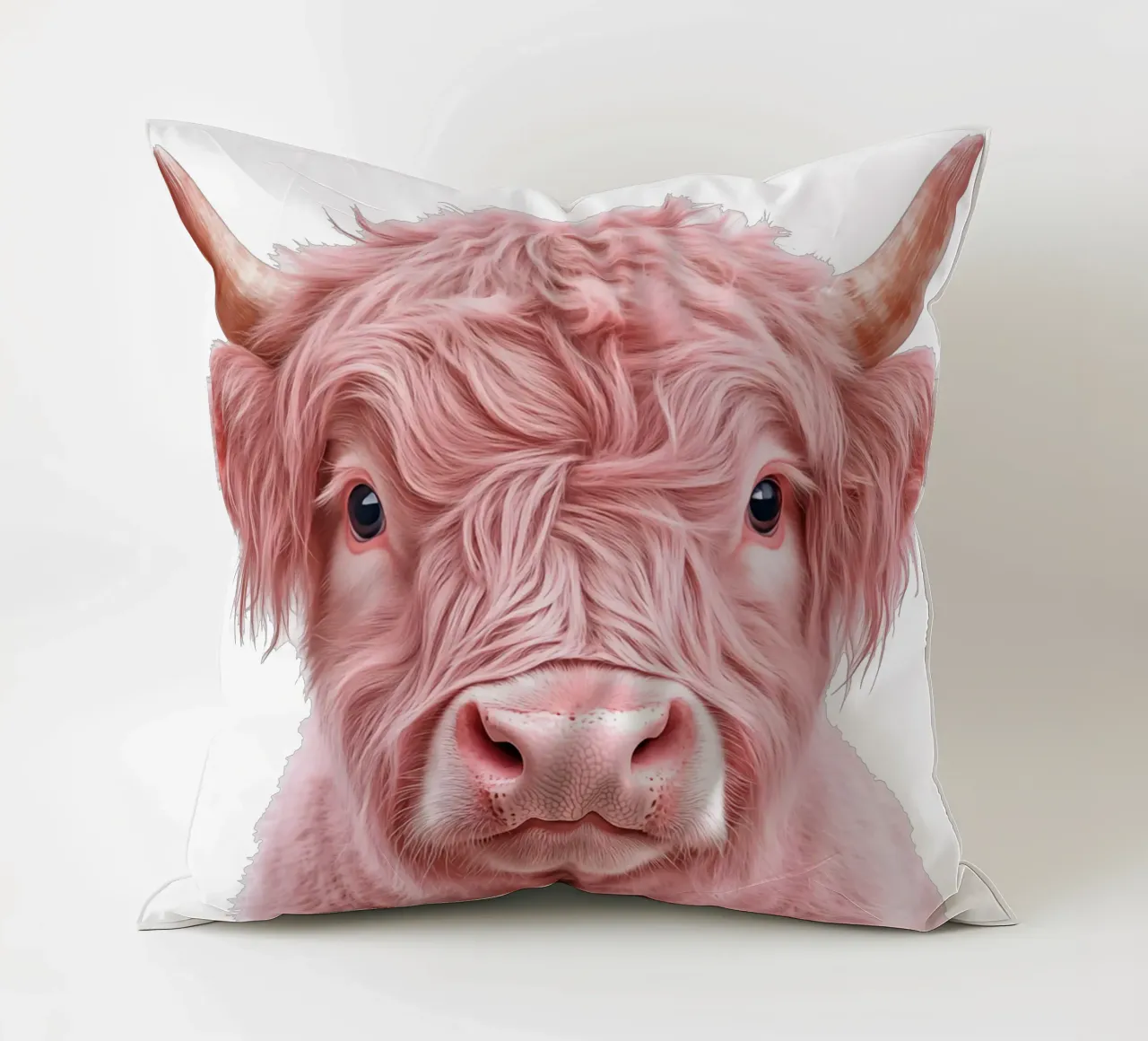 Ritratto rosa di una mucca delle Highlands cuscino da Autofocus