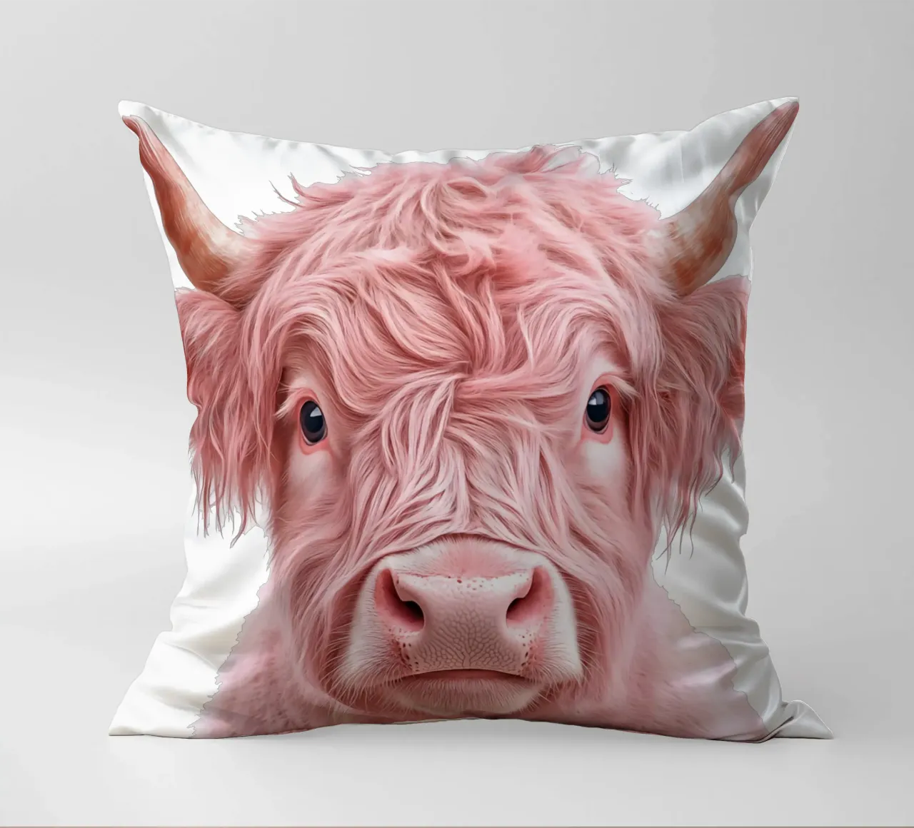 Ritratto rosa di una mucca delle Highlands cuscino da Autofocus