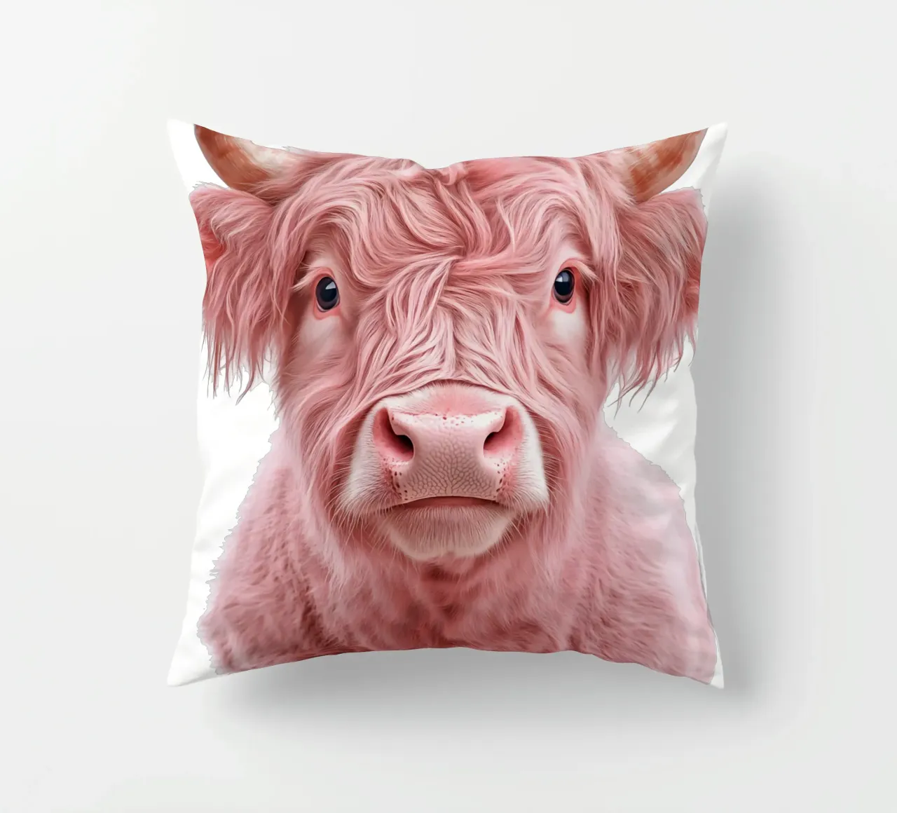 Ritratto rosa di una mucca delle Highlands cuscino da Autofocus