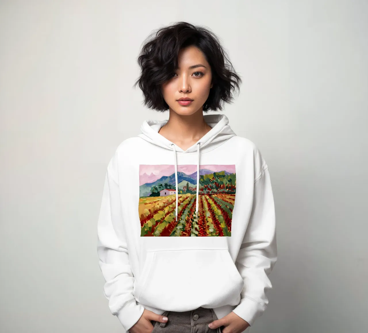 Verdeggianti filari di vigneti felpa con cappuccio da Angkasa Mist
