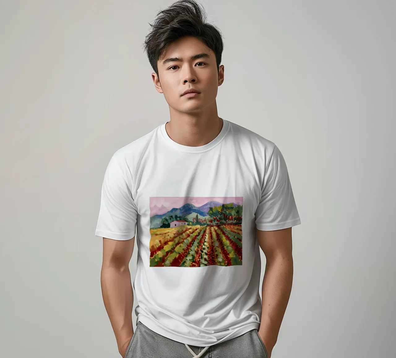Verdeggianti filari di vigneti t-shirt da Angkasa Mist
