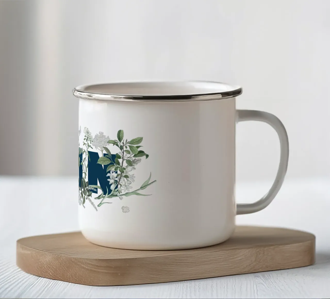 Moin Bloemen & Insecten Blauw Wit emaille mok van Studio Frances M