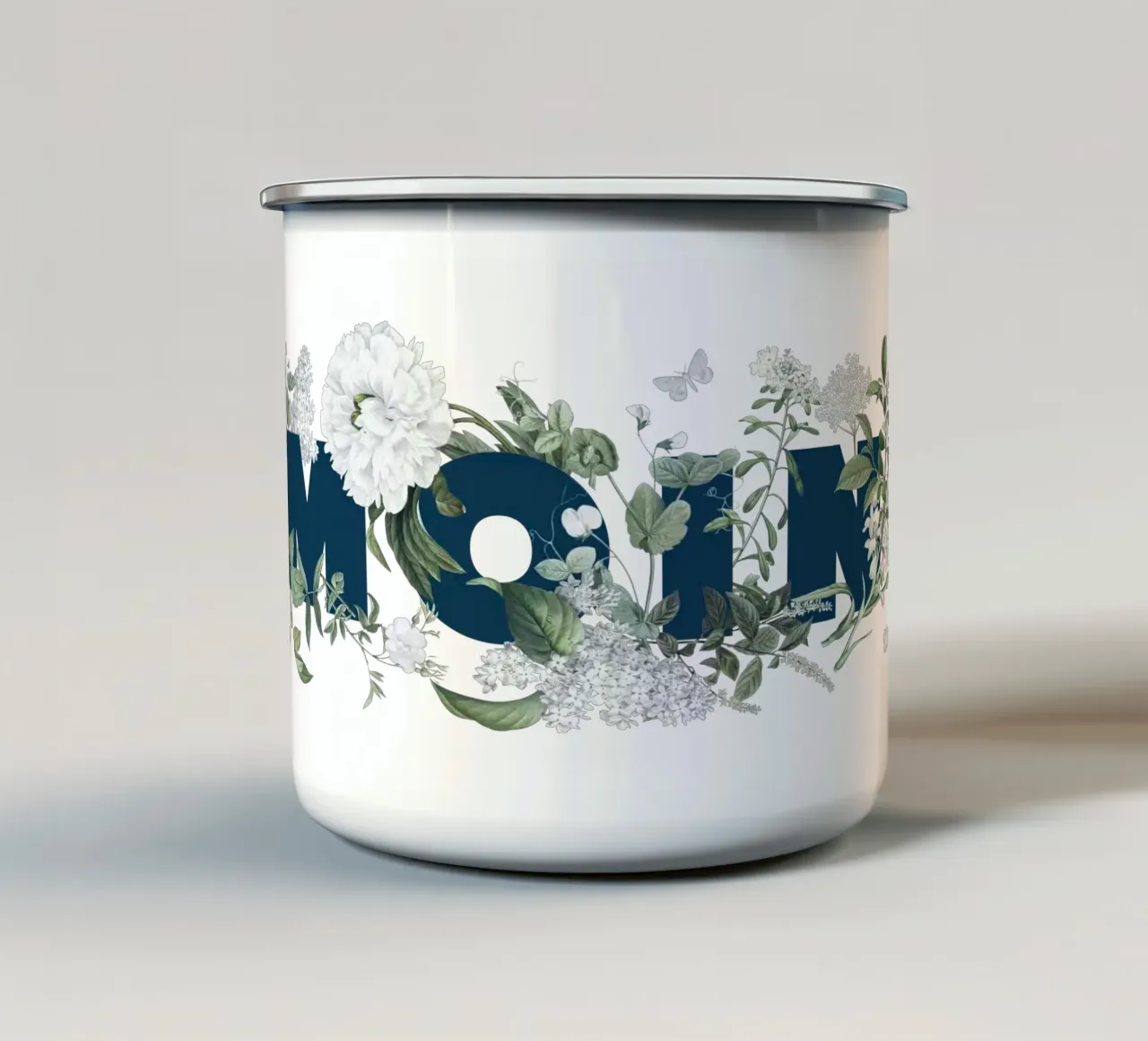 Moin Bloemen & Insecten Blauw Wit emaille mok van Studio Frances M