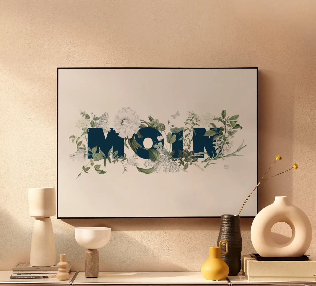 Moin Flores e Insectos Azul Blanco metacrilato de Studio Frances M