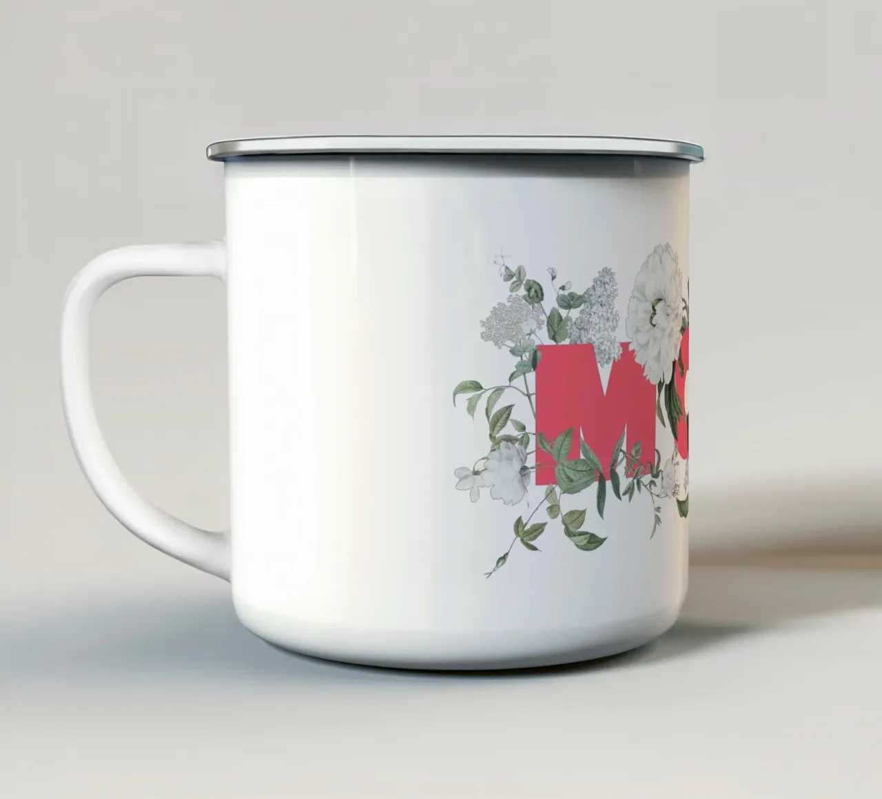 Moin Fiori e insetti Rosso Bianco tazza in smalto da Studio Frances M