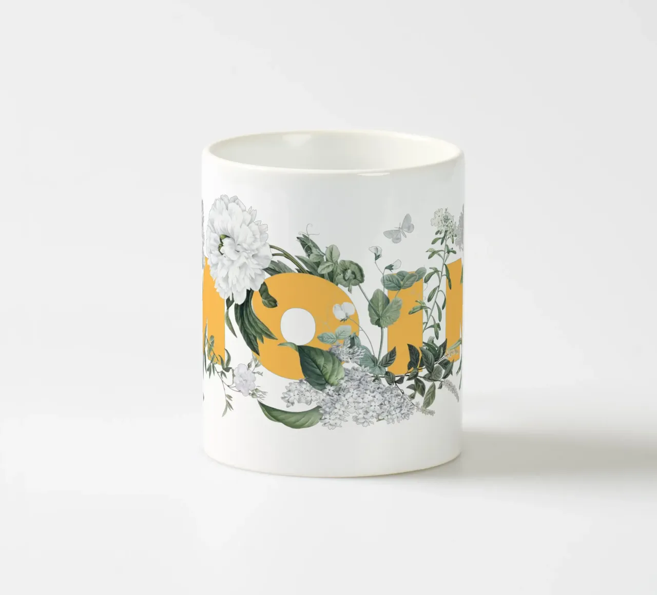 Moin Fleurs & Insectes Jaune Blanc mug en céramique de Studio Frances M